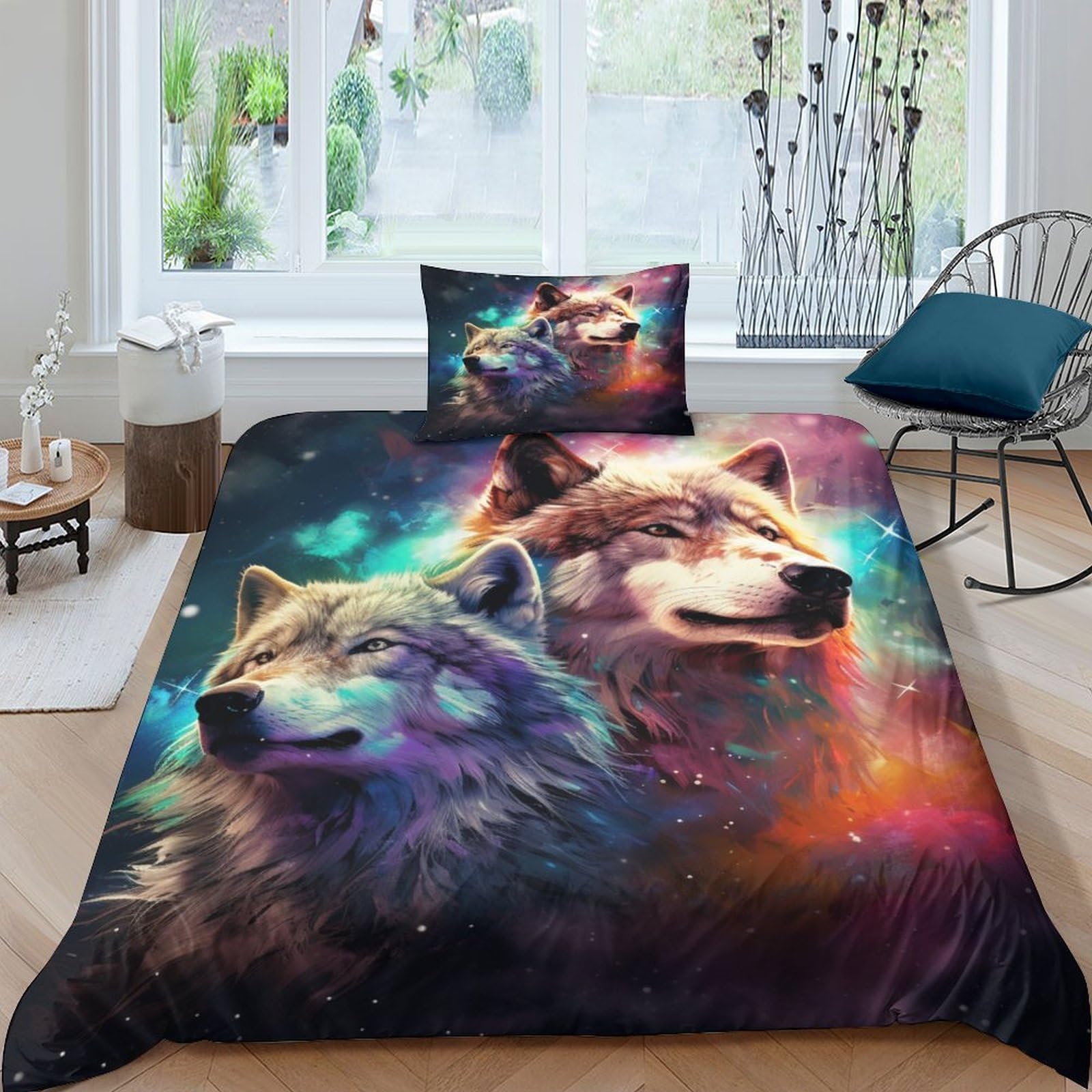 Parure de lit loup 3D avec housse de couette imprimée, idée cadeau idéale