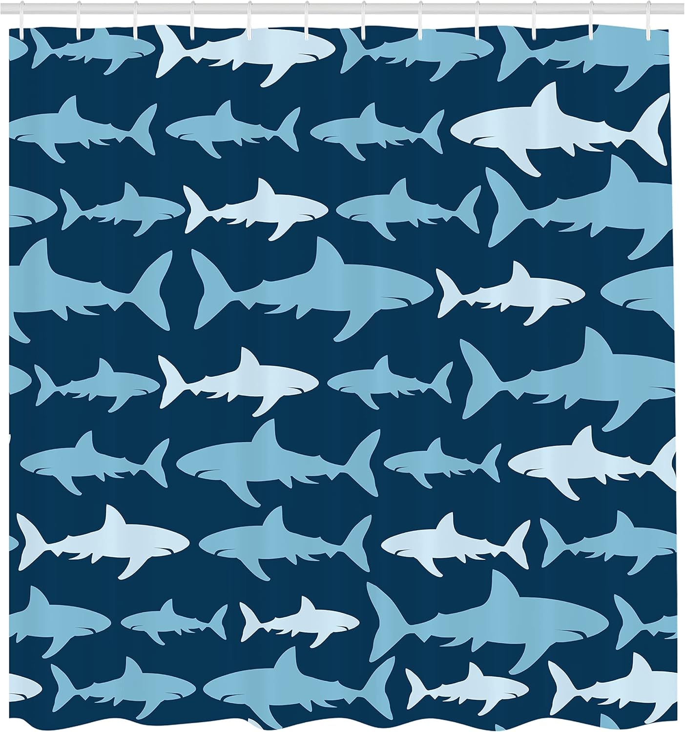 Ambesonne Sea Animals Shower Curtain, Monochrome Shark Illustration Fashion Maritime Illustration Aquatics, Cloth Fabric Bathroom Decor Set with Hooks, 69" W x 70" L, Azure Blue