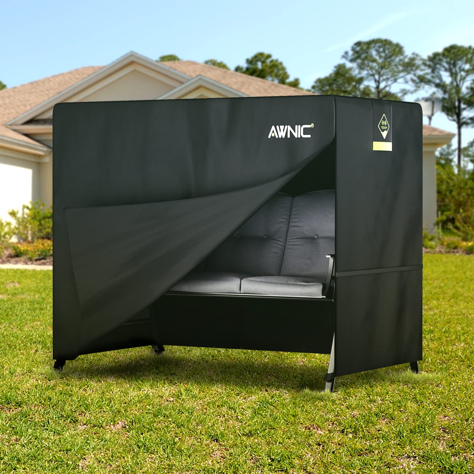 Awnic Bâche de Protection pour balancelle hollywoodienne 3 Places étanche et résistante aux intempéries pour terrasse avec Cordon de Serrage 420D 210 x 125 x 170 cm