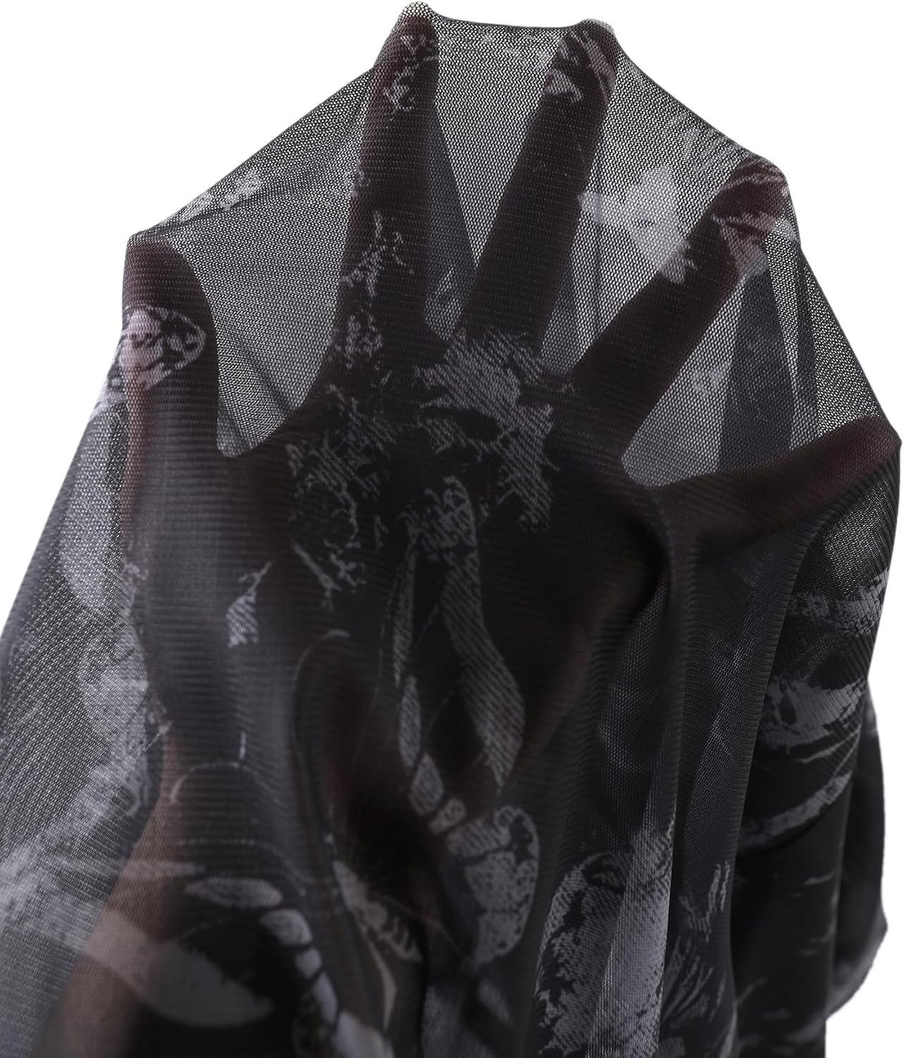 Avanova Women Boho Floral Mesh Long Skirts Elastic High Waisted Mermaid Hem 90s Grunge Maxi Skirt Black Grey XX-Large - Image 5