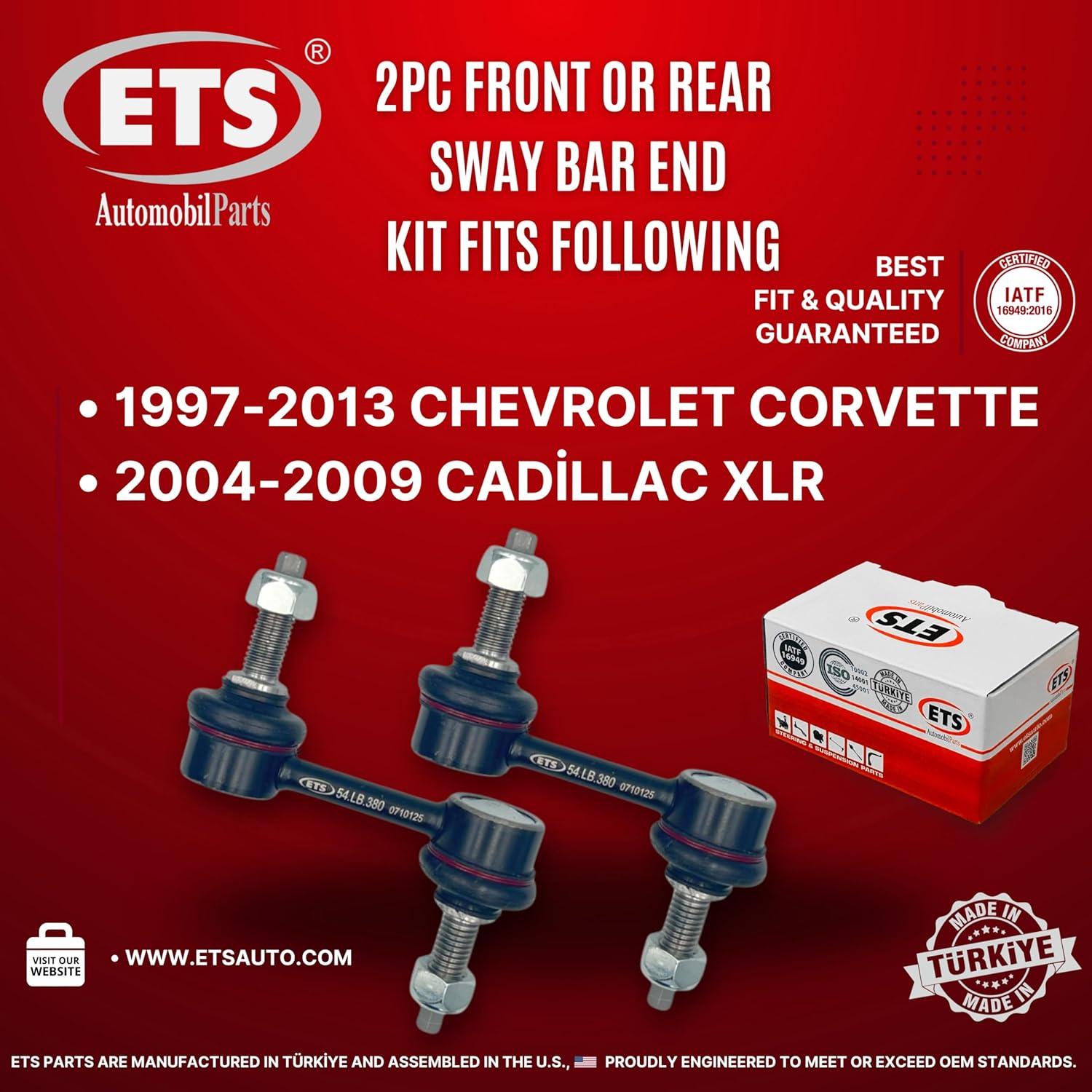 ETS 2Pc Front or Rear Stabilizer Sway Bar End Link Pair Kit K750136 Fits 2004-2009 Cadillac XLR / 1997-2013 Chevrolet Corvette