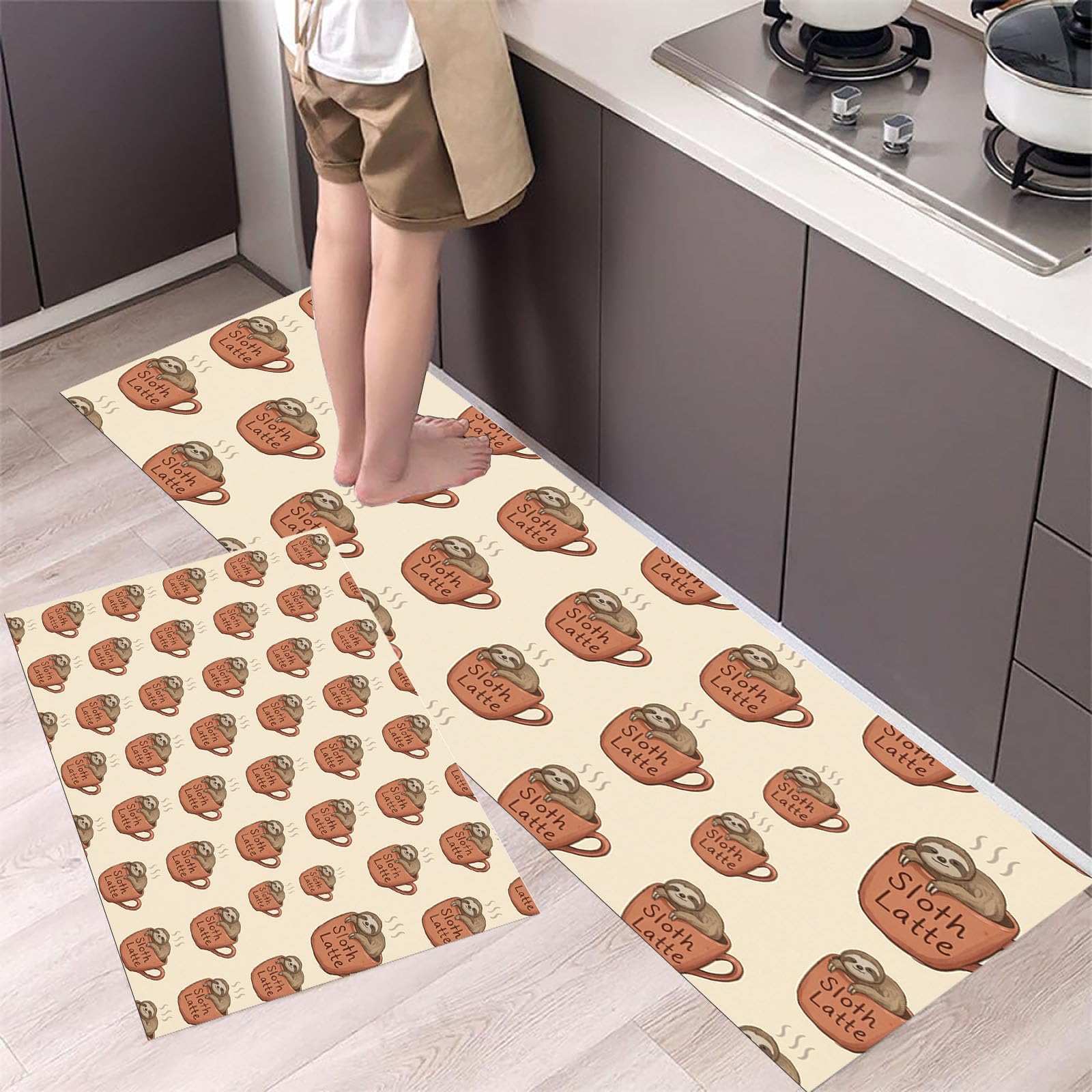 Alfombra de cocina de 2 piezas antideslizante y lavable, tapete para pasillo