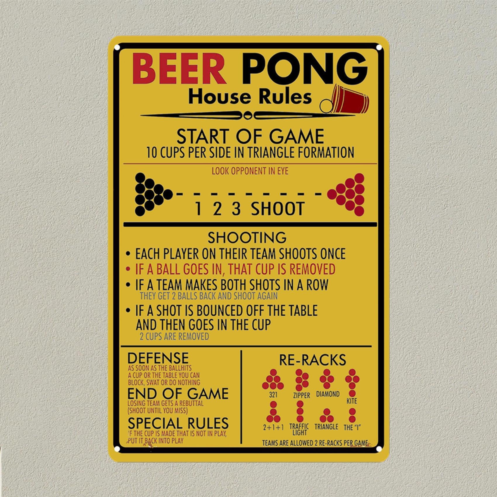 Beer Pong House Rules Tin Sign Vintage Beer Pong Retro Metal Wall Art Signs Game Rule Posters 12x16 Inch Metal tin Signs