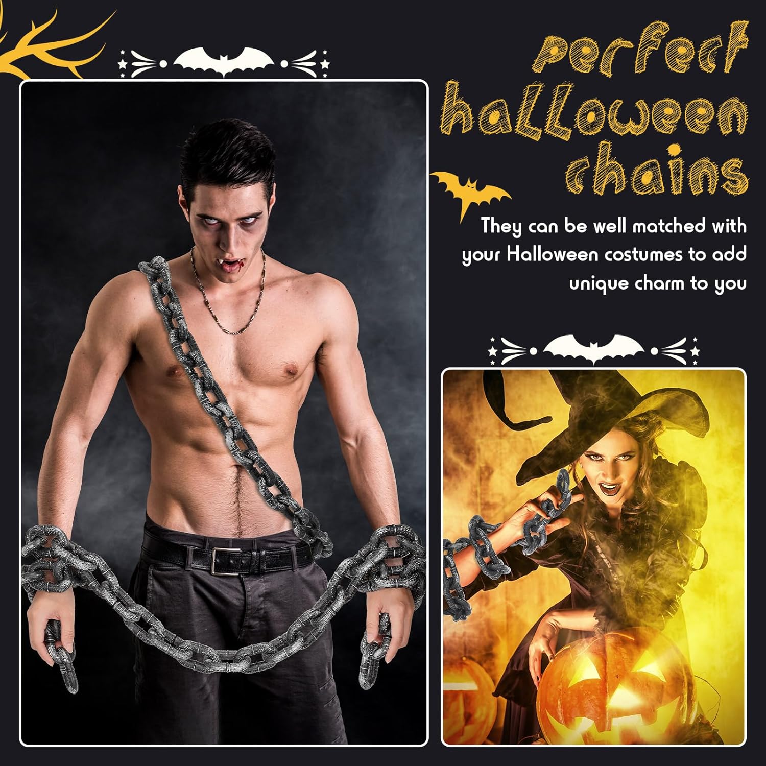 Liliful 6 Pieces Halloween Chains Plastic Fake Chain Links Props 6 Feet Plastic Prison Chain for Halloween Party Cosplay Accessory Costume Ornaments