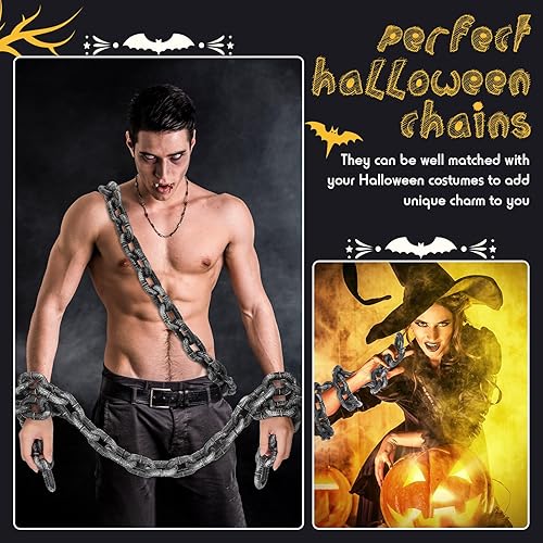 Miniatura 4 de Liliful 3 cadenas de plástico falsas de Halloween accesorios de 6 pies cadena de prisión de plástico para fiesta de Halloween, accesorios de