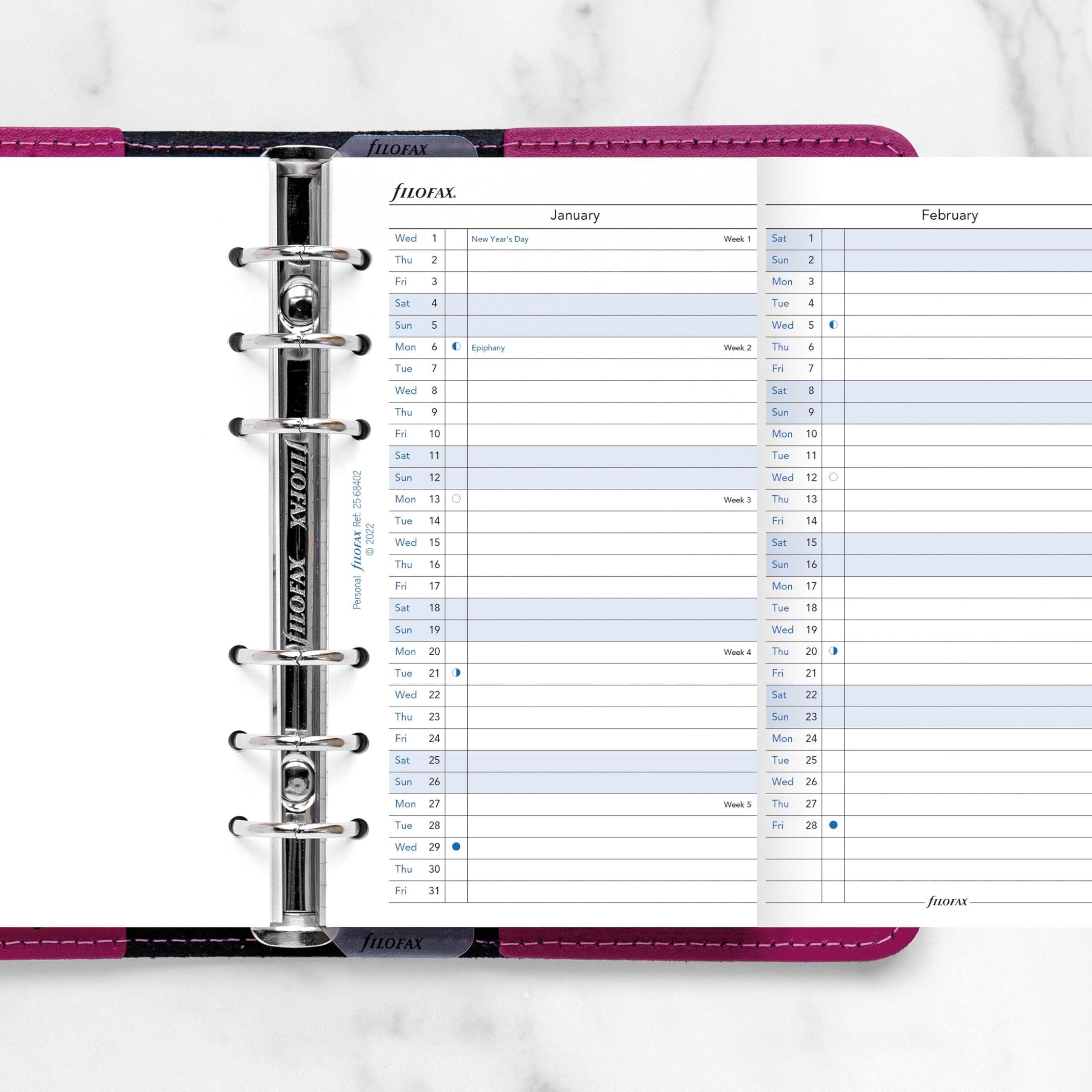 Filofax Calendar Diary Refill, Personal/Compact Size, Vertical Year Planner, White Paper, English, 2025 (C68402-25)