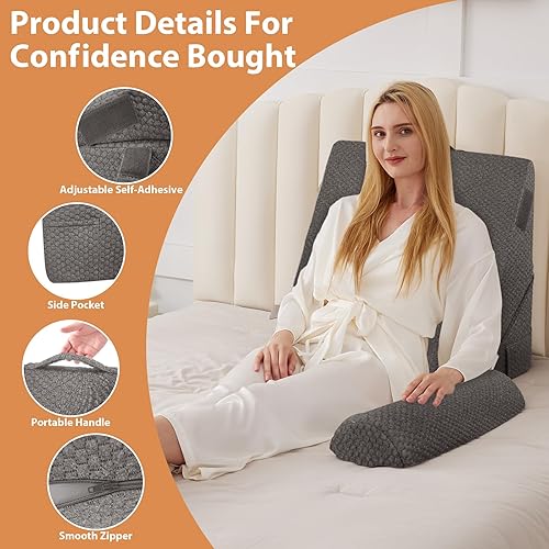 Miniatura 4 de Juego de 3 almohadas ortopédicas de cuña para cama, espuma viscoelástica ajustable, cuña de almohada para poscirugía, alivio del dolor de espalda,