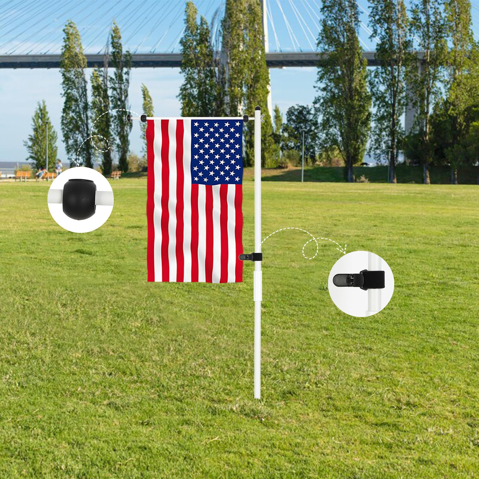 2-Pack asta della bandiera per Garden Flagpole Flagpole staffa di montaggio - Robusto, facile da montare, Incl. Morsetto di montaggio e accessori (bianco)