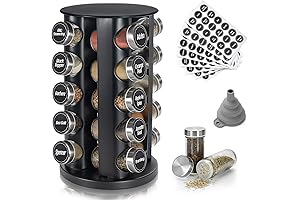 20 Jars Revolving Spice Tower with 135 Spice Labels