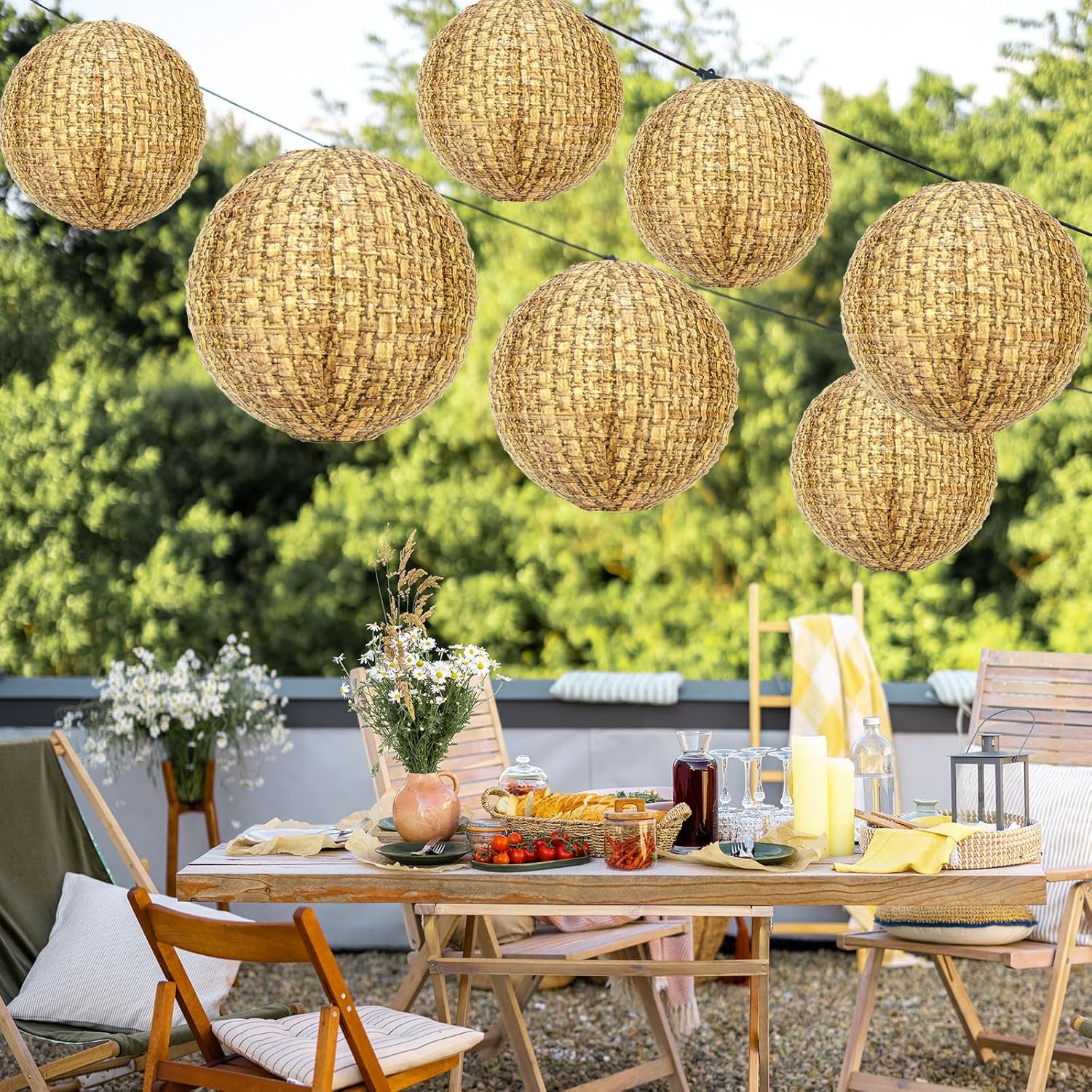 18 Pcs Print Burlap Paper Lanterns 8 10 12 Inch Chinese Decorative Paper Lantern Boho Paper Lanterns Hanging Classroom Farmhouse Decor for Wedding Party Birthday Baby Shower Celebration Event - Image 4
