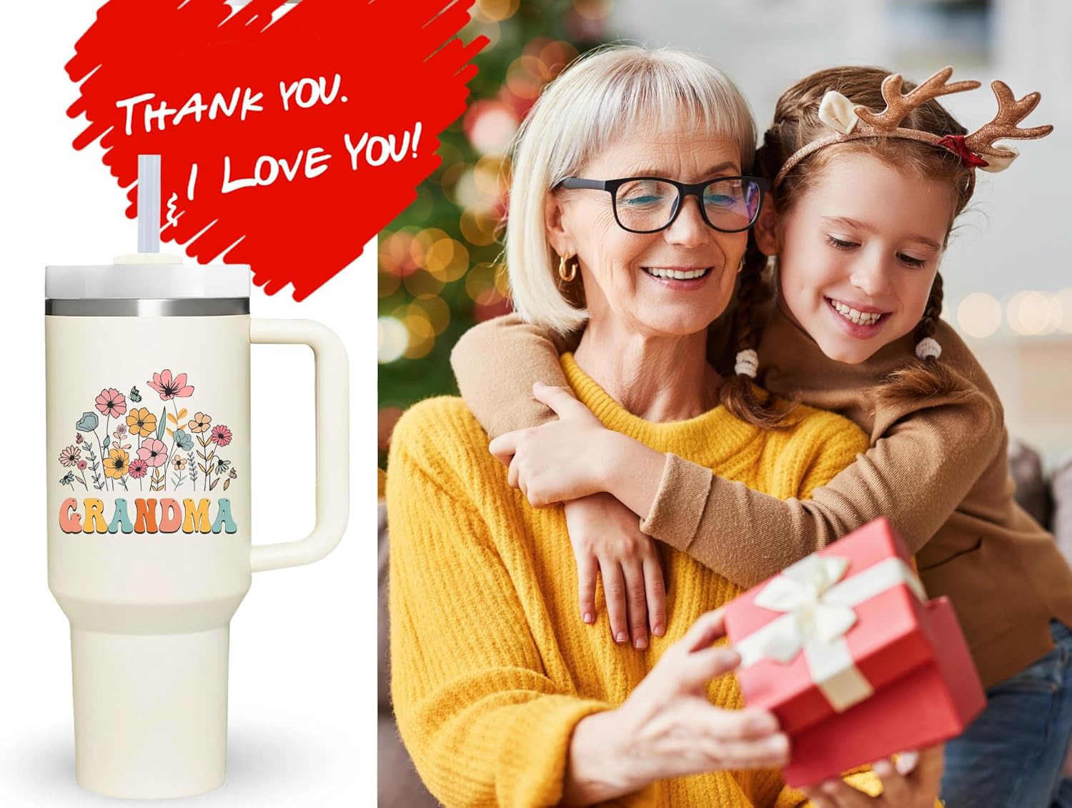 40 oz Tumbler with Handle for Grandma.Mothers Day Tumbler Gifts for Grandma.Birthday Anniversary Christmas Grandma Gift.Grandma Cup Grandma Tumblers from Grandchildren. - Image 6