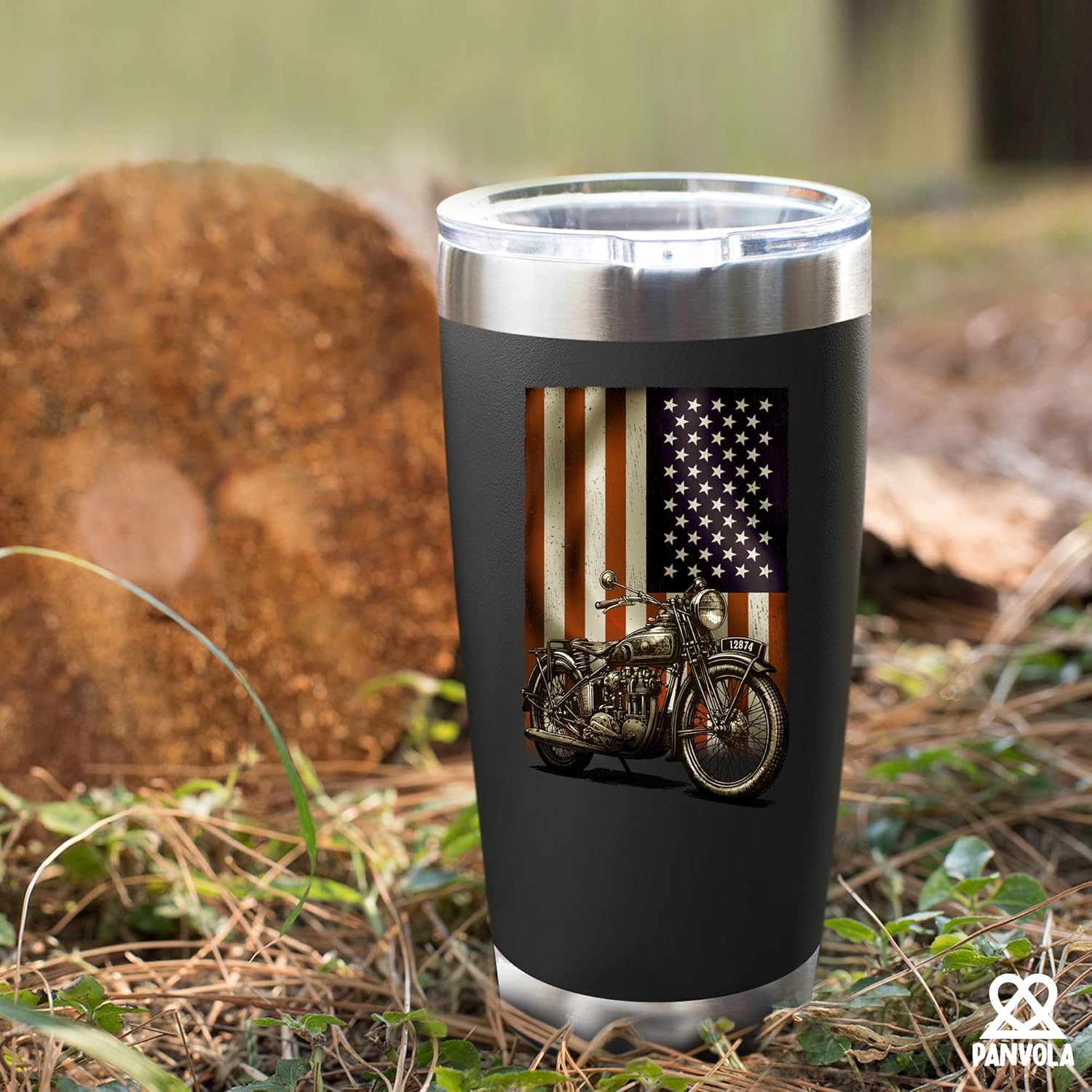 Panvola Motorcycle American Flag Motorcycle Gifts Vacuum Insulated Tumbler Rider Biker Motorcyclist US USA Retro Travel Mug with Lid and Straw 20 oz (Black, 20 oz) - Image 7