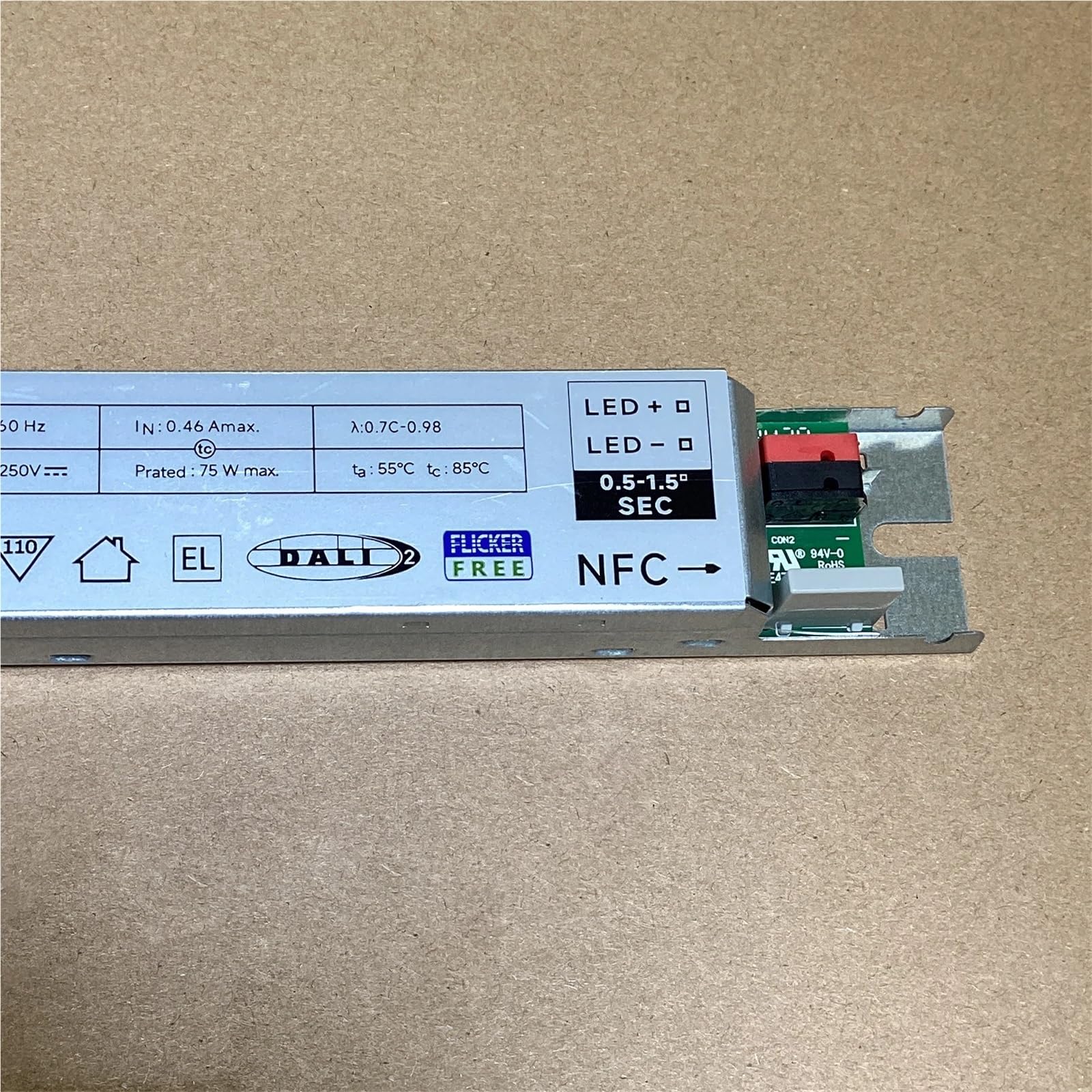 DALI PUSH kompaktowy, liniowy sterownik LED, 75 W, 100 W, NFC, regulowany prąd 150-500 mA, napięcie znamionowe 50-220 V DC, ściemniacz do przedpokoju