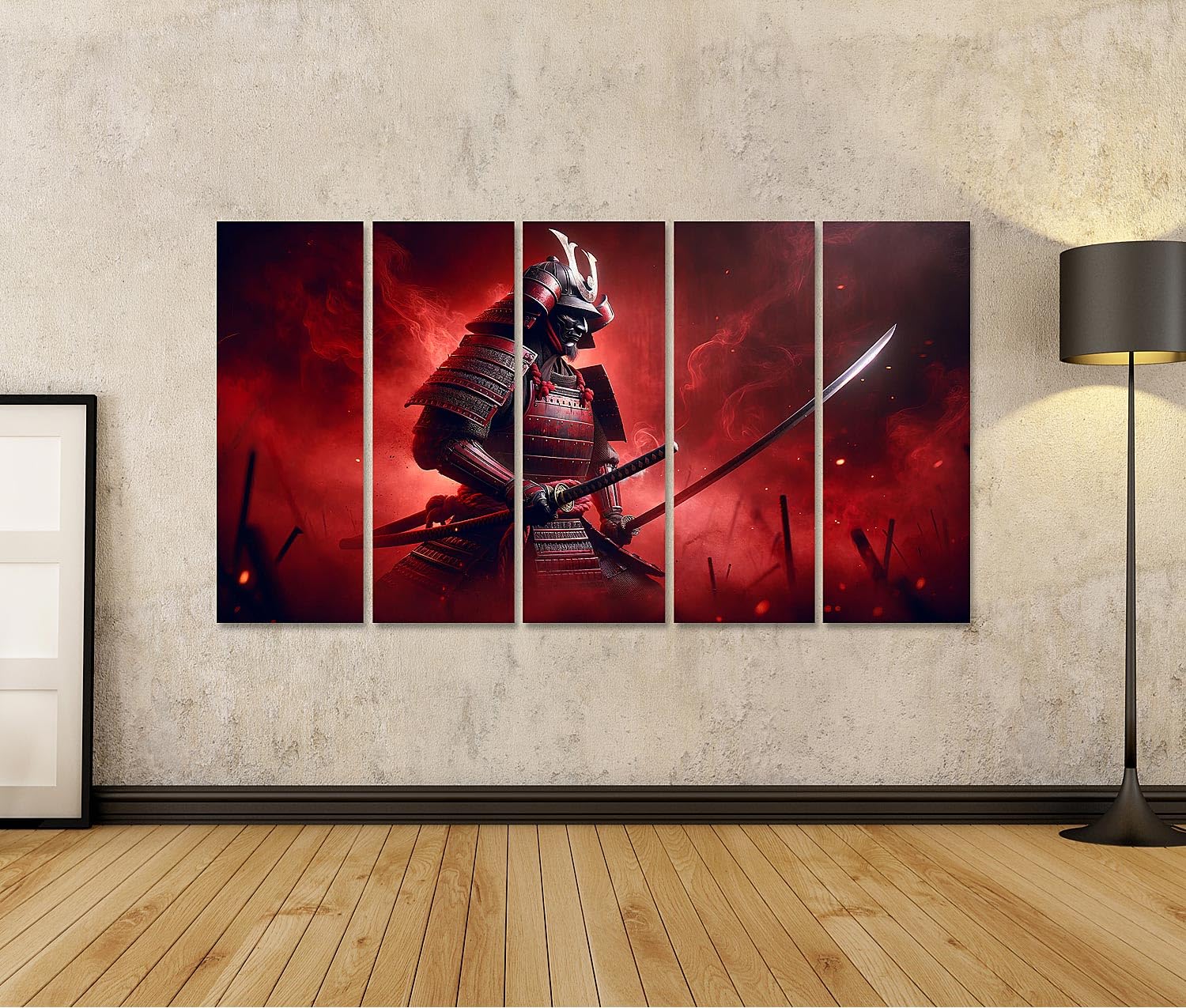 islandburner Cuadro sobre lienzo samurai en niebla en campo de batalla rojo cuadros murales carteles