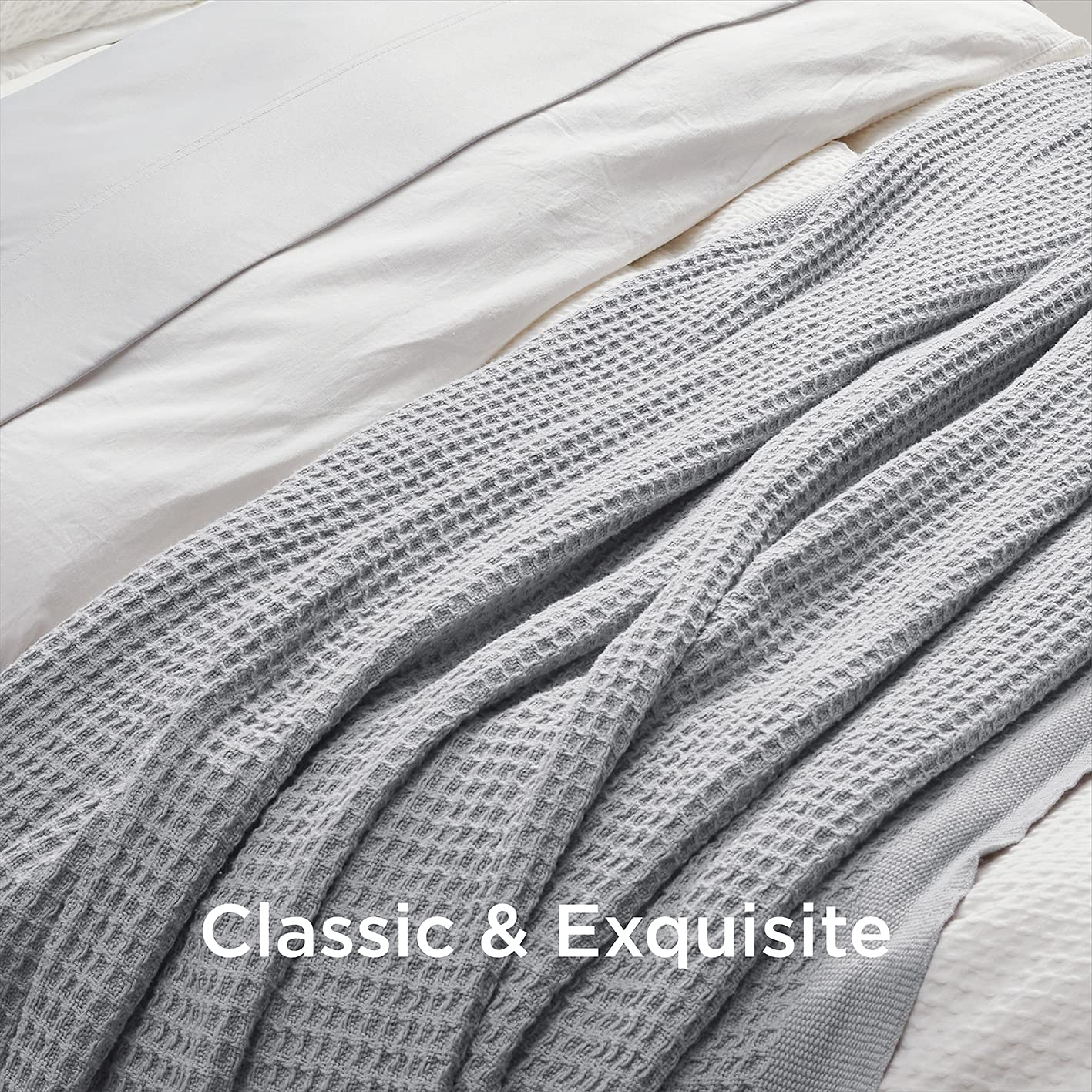 Bedsure 100 Cotton Blankets King Size Grey 405GSM Waffle Weave Soft