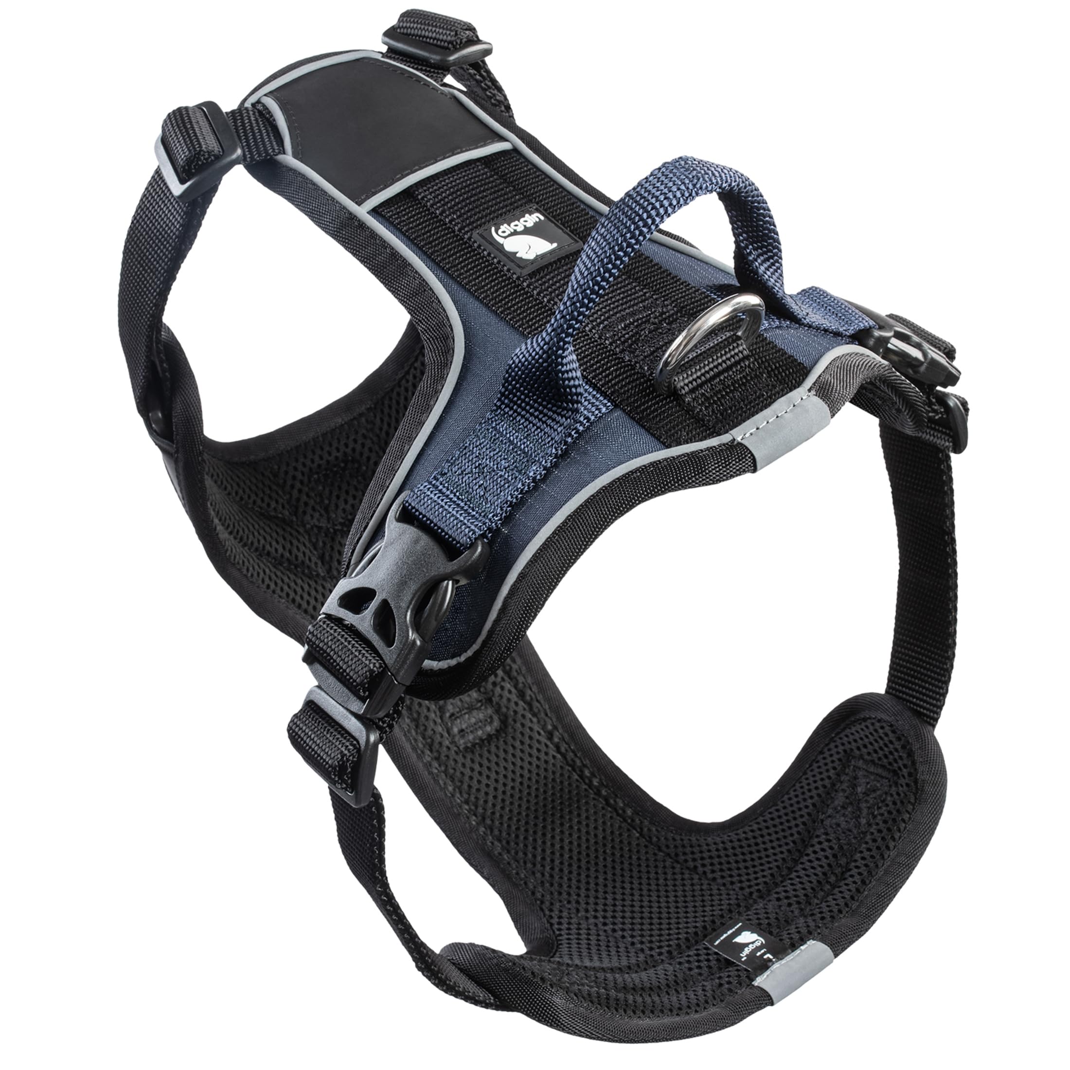 Diggin Dog Harness L – Comfortable No-Pull & Fully Adjustable Padded Vest with Reflective Safety Strips | Tough Ripstop Fabric | Durable Nylon Webbing for Training and Walking | Denim Blue