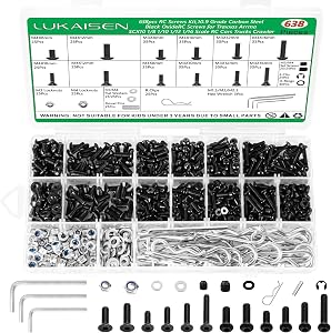 638PCS RC Screw Kit, 10.9 Grade Carbon Steel High Tensile Fasteners Assortment, Hex Drive Screws Nuts Pins O-Rings for 1/8 1/10 1/16 1/24 RC Car Crawler Traxxas Axial Arrma Redcat, Black