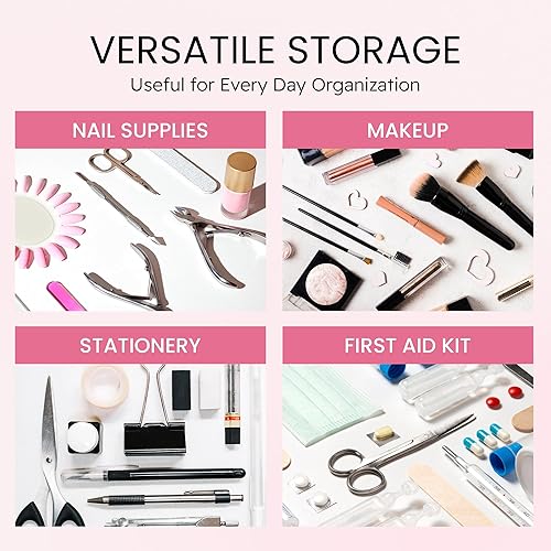 Miniatura 6 de Beauticom Caja personal de almacenamiento para manicurista profesional uñas pedicura (tamaño grande) (4 piezas, rosa)