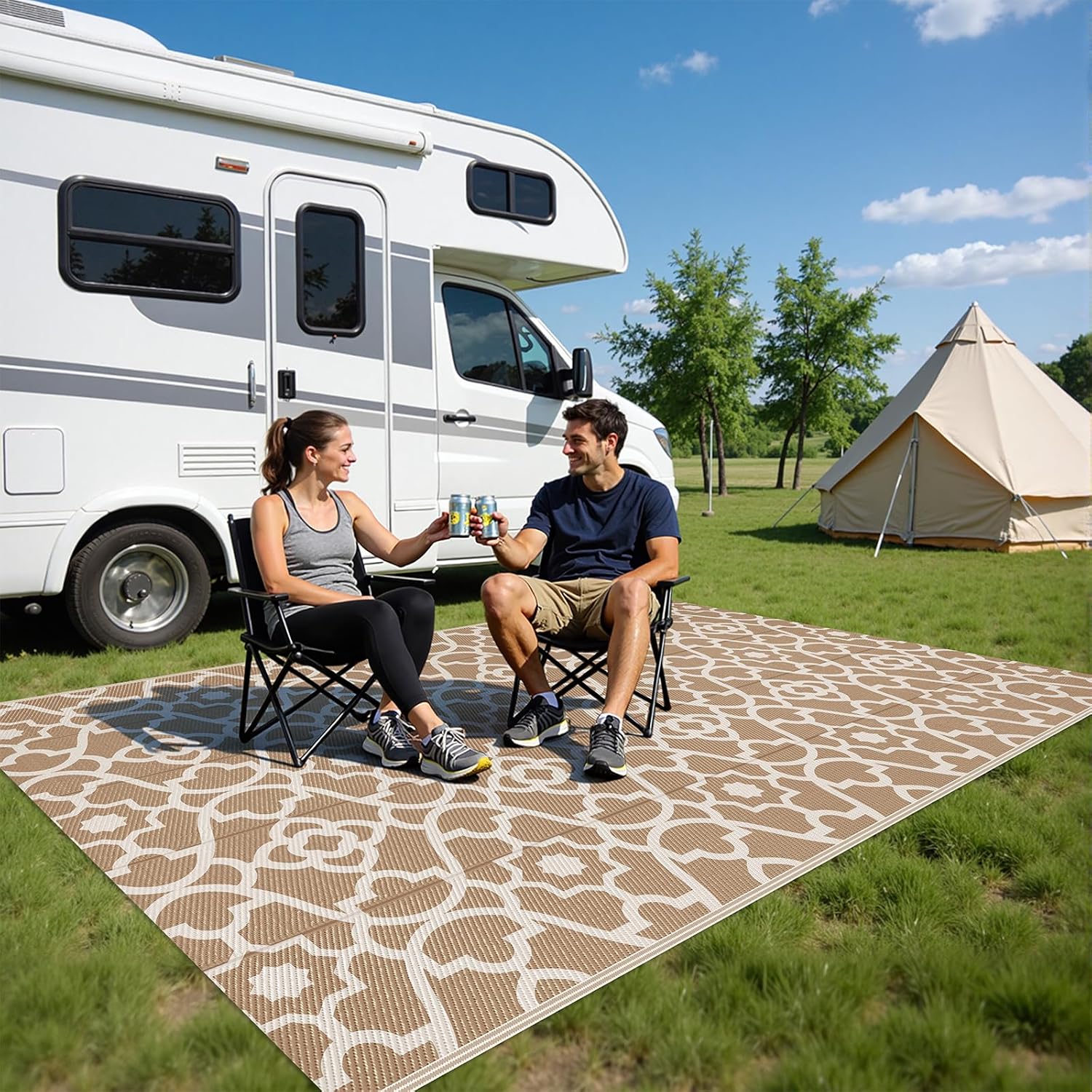 HEBE Outdoor Rug Waterproof 5x8, Plastic Straw Rug Camping Rug, Reversible Outdoor Patio Rugs RV Mat Clearance, Indoor Outside Floor Carpet for Porch,Deck,Camper,Balcony,Backyard