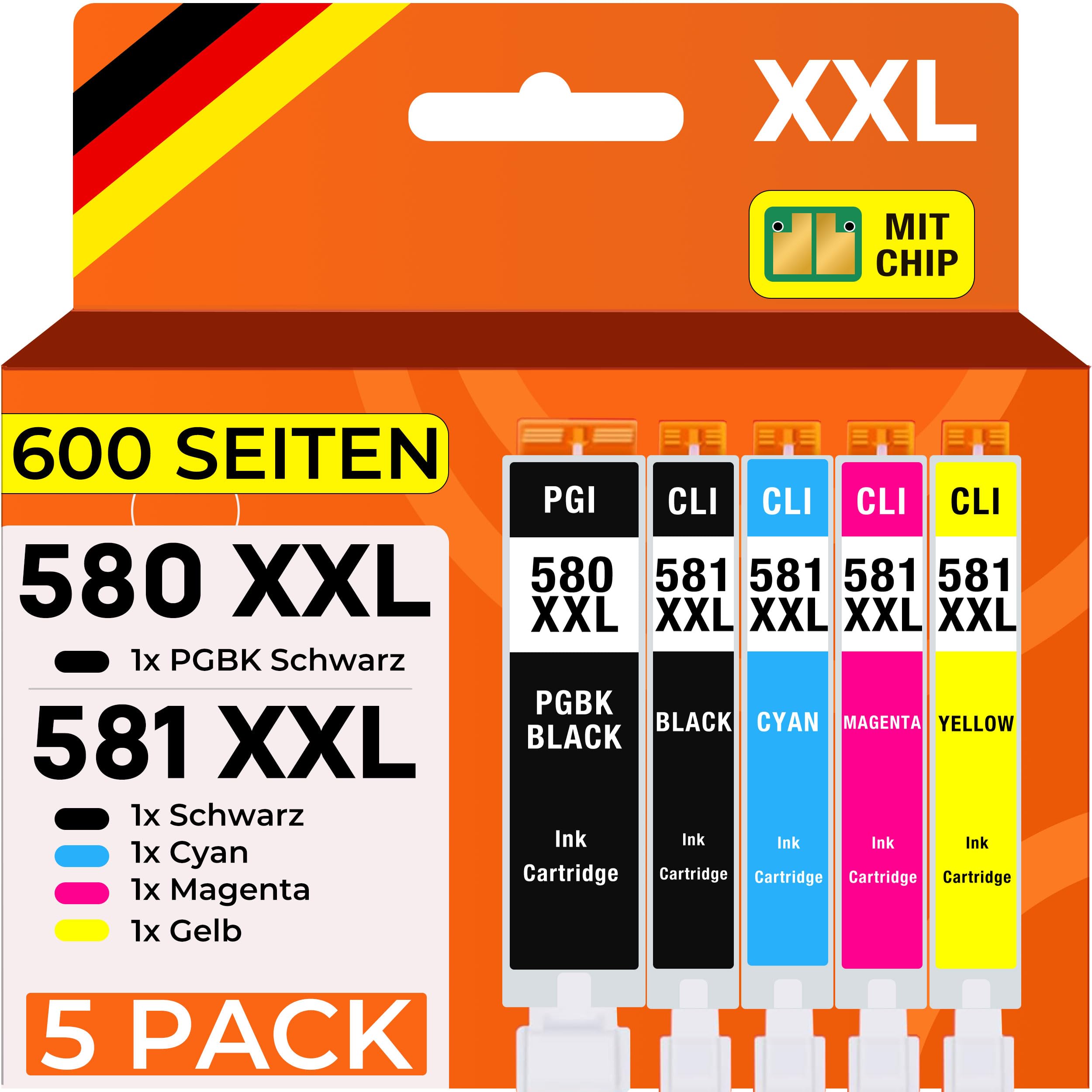Supply Guy 580XXL 581XXL Druckerpatronen kompatibel mit Canon PGI-580 CLI-581 für Pixma TS705 TS705a TS6350 TS6350a TS6351a TS6300 TR8550 TS9550 TS6150 TS6250 TR8500 Multipack 5 Patronen 580 581 XXL