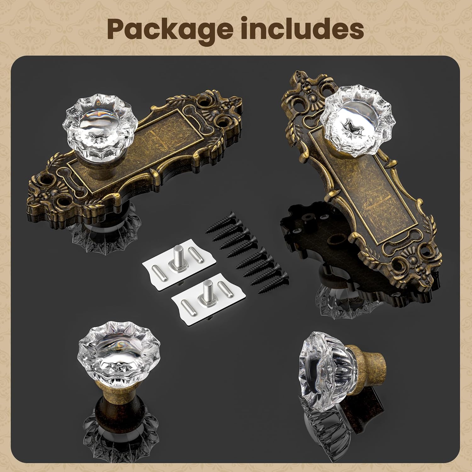 Antique Dummy Door Knobs Interior Bronze 2 Pack Doorknob Crystal Glass Closet Door Handle Vintage Door Pulls for Pantry Door Hallway