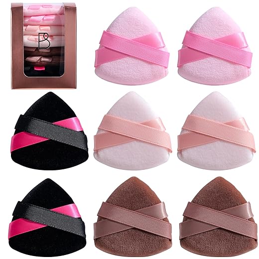 BS-MALL 8 Pcs Ultra-soft Triangle Puff - Premium Beauty Tool For Powder & Setting, Essential Portable Puffs For Travel & Daily Use, Applies Evenly- Essential Beauty Tools
