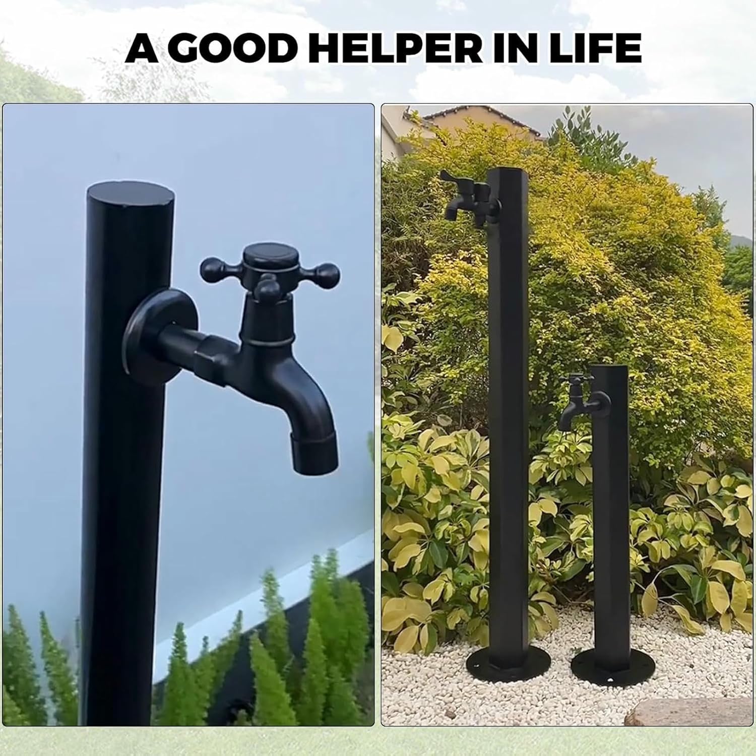 Stainless Steel Square Garden Water Column, Outdoor Antifreeze Hose Faucet Extender Water Fountain Post, for Garden Irrigation/Car Wash/Watering