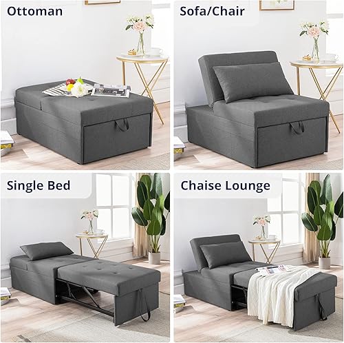 Miniatura 2 de Cozy Castle Silla para dormir silla convertible cama otomana 4 en 1 sofá cama pequeño extraíble tumbona de tela de lino duradera para sala de estar