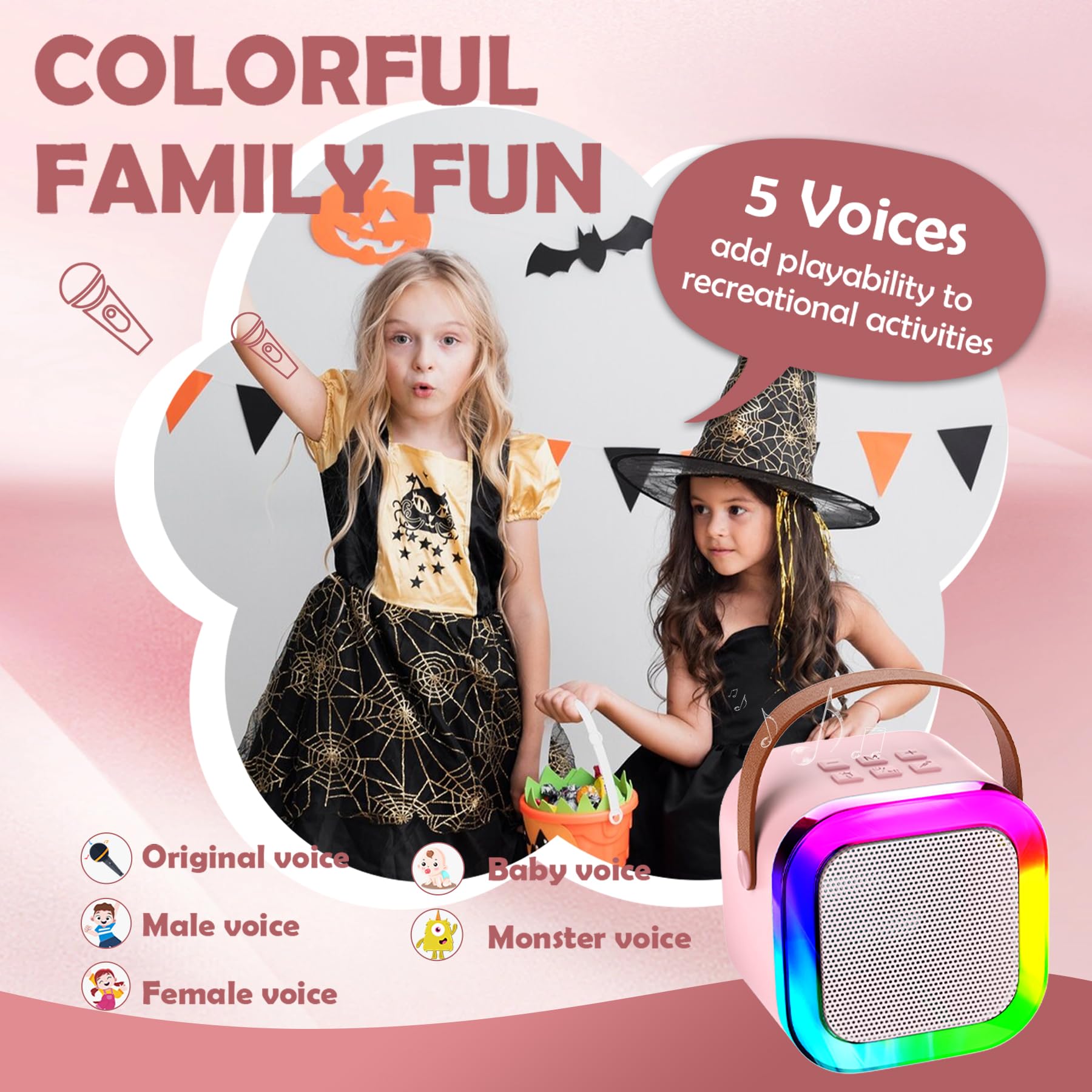 Aplsinvivi Mini Karaoke per bambini, altoparlante karaoke portatile per bambini con microfono wireless, regali per ragazze di 4, 5, 6, 7, 8, 9, 10, 12 anni + festa di compleanno, Pink