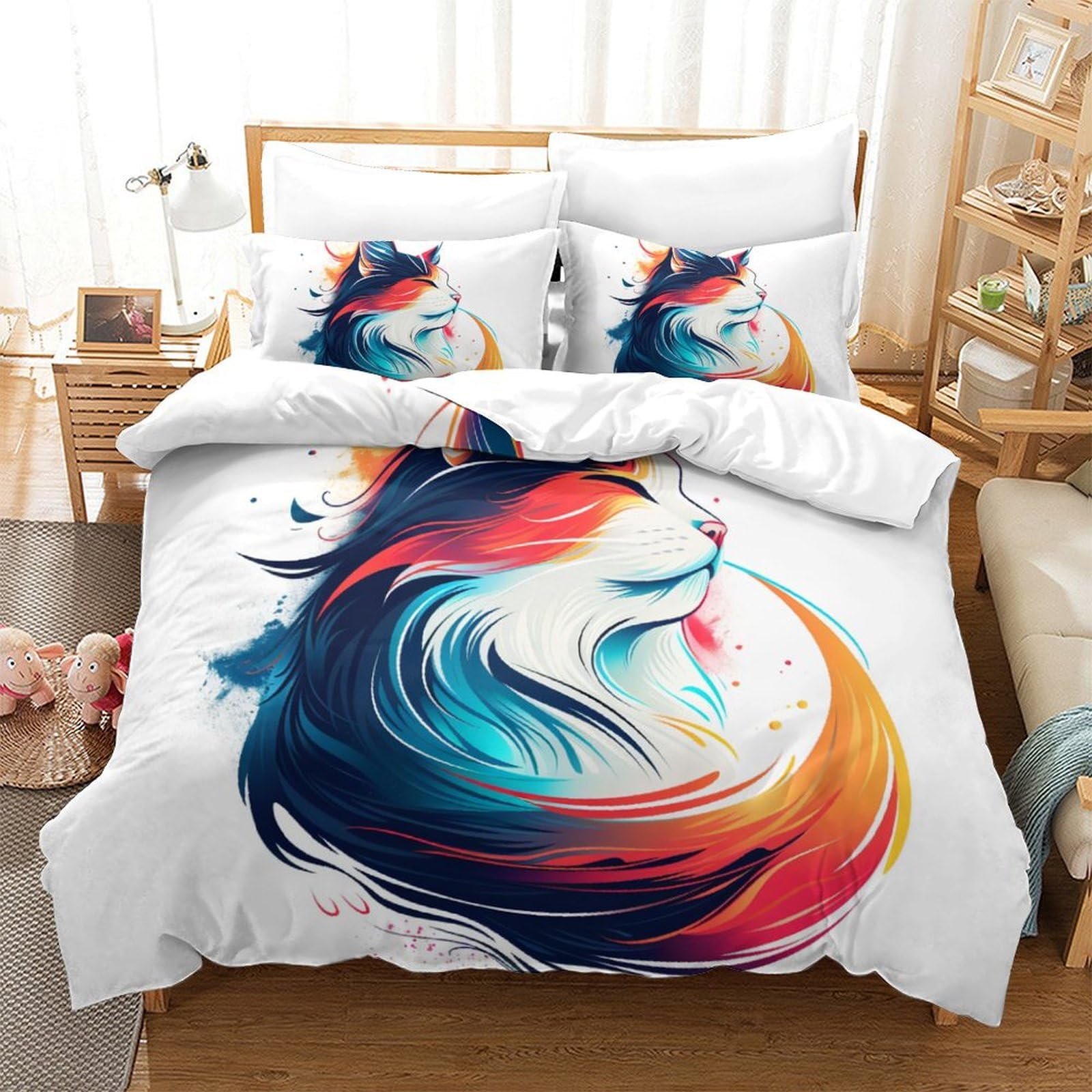 Housse de couette chat 3D pour chambre d'enfant et ado cosy