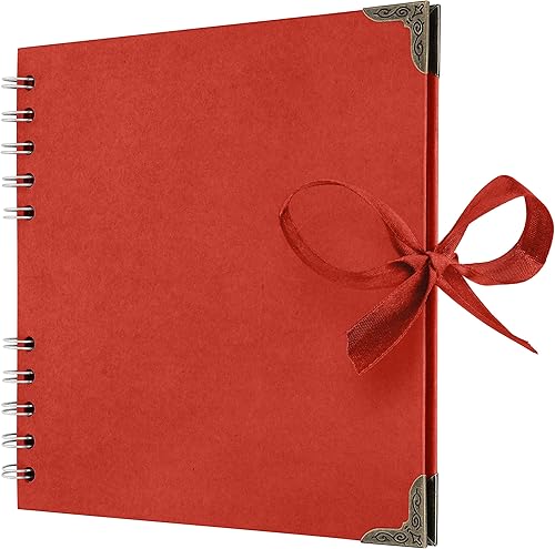 Vista 31 de Bstorify Álbum de recortes de 10 x 10 pulgadas, 70 páginas, protectores de esquina de papel kraft grueso negro, cierre de cinta, ideal para tus