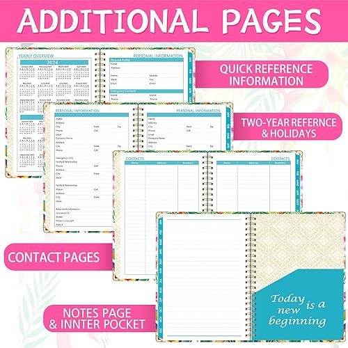 Miniatura 4 de Agenda semanal mensual 2024calendario enero 2024 a diciembre con pestañas mensuales + contactos + calendarios + días festivos + bolsillo, agenda de