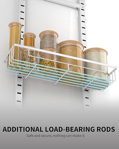 Miniatura 5 de Moforoco Organizadores blancos de despensa de 6 niveles sobre la puerta, organización y almacenamiento de despensa de cocina, cesta colgante para