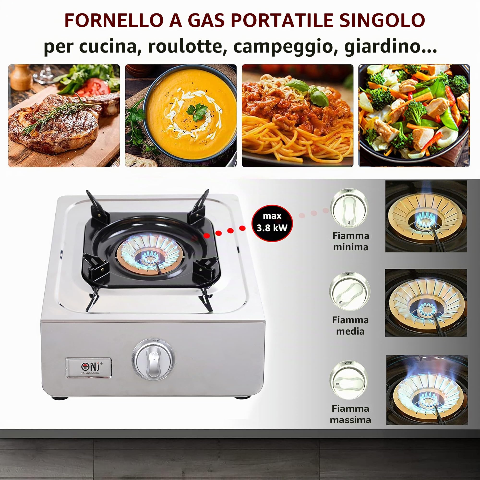 NJ NSD-11 Fornello a Gas 1 Fuochi Piano Cottura Portatile Interna GPL 3.8 kW