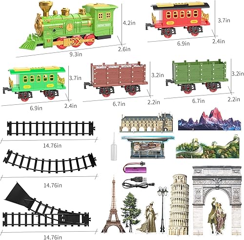 Miniatura 5 de TEMI Juego de Tren Grande  Juguete de Tren Eléctrico para Niños con Locomotora de Humo de 3 Vías, Luz y Sonidos, Vagones de Carga y Vías Largas,