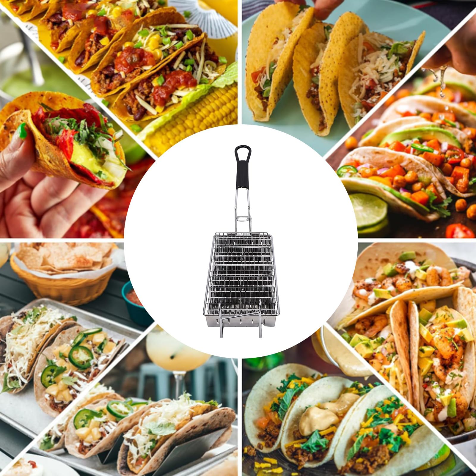 Greensen 8 Cestas para Freír Tacos, Molde de Acero Inoxidable para Tacos en Forma de V con, para Cocina Familiar, Restaurante o Tienda de Pollo frito.