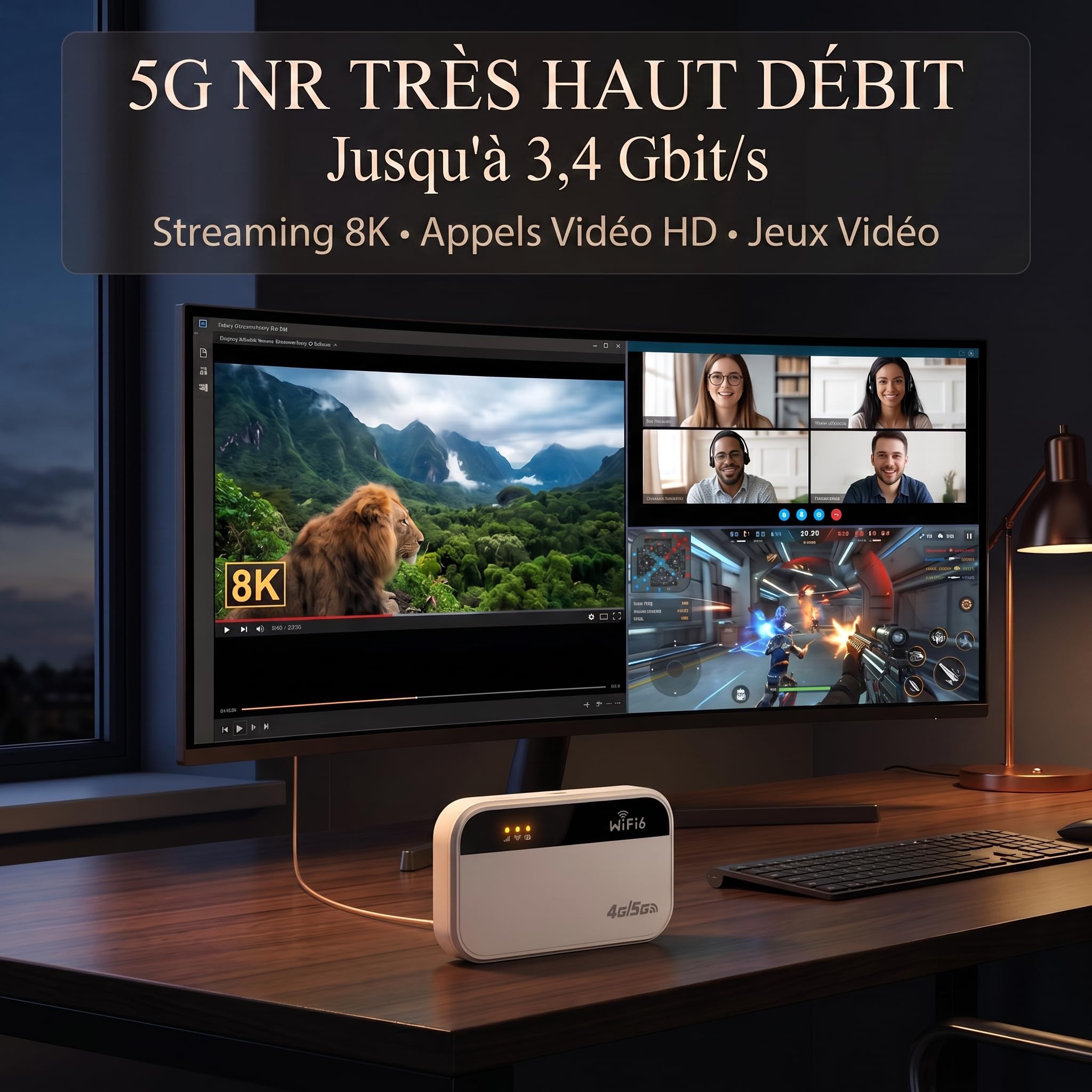 Routeur 5G Portable WiFi 6, 300Mbps, 32 appareils, 3000mAh, SIM Libre UE | WPA3 sécurise toutes vos données. 300Mbps pour 4K et visio. 27 pays UE automatique. Recharge USB-C. Aucune app à installer.