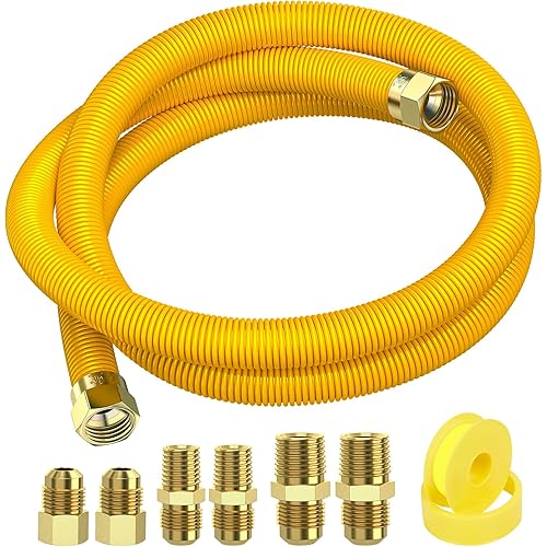 72" Flex Gas Line, Gas Dryer Connector Kit, Stove/Water Heater/Dryer Gas Line with Connectors 1/2" MIP 1/2"FIP 3/4"MIP, 5/8 in.OD(1/2 in. ID）Coated Corrugated Stainless Steel Tubing