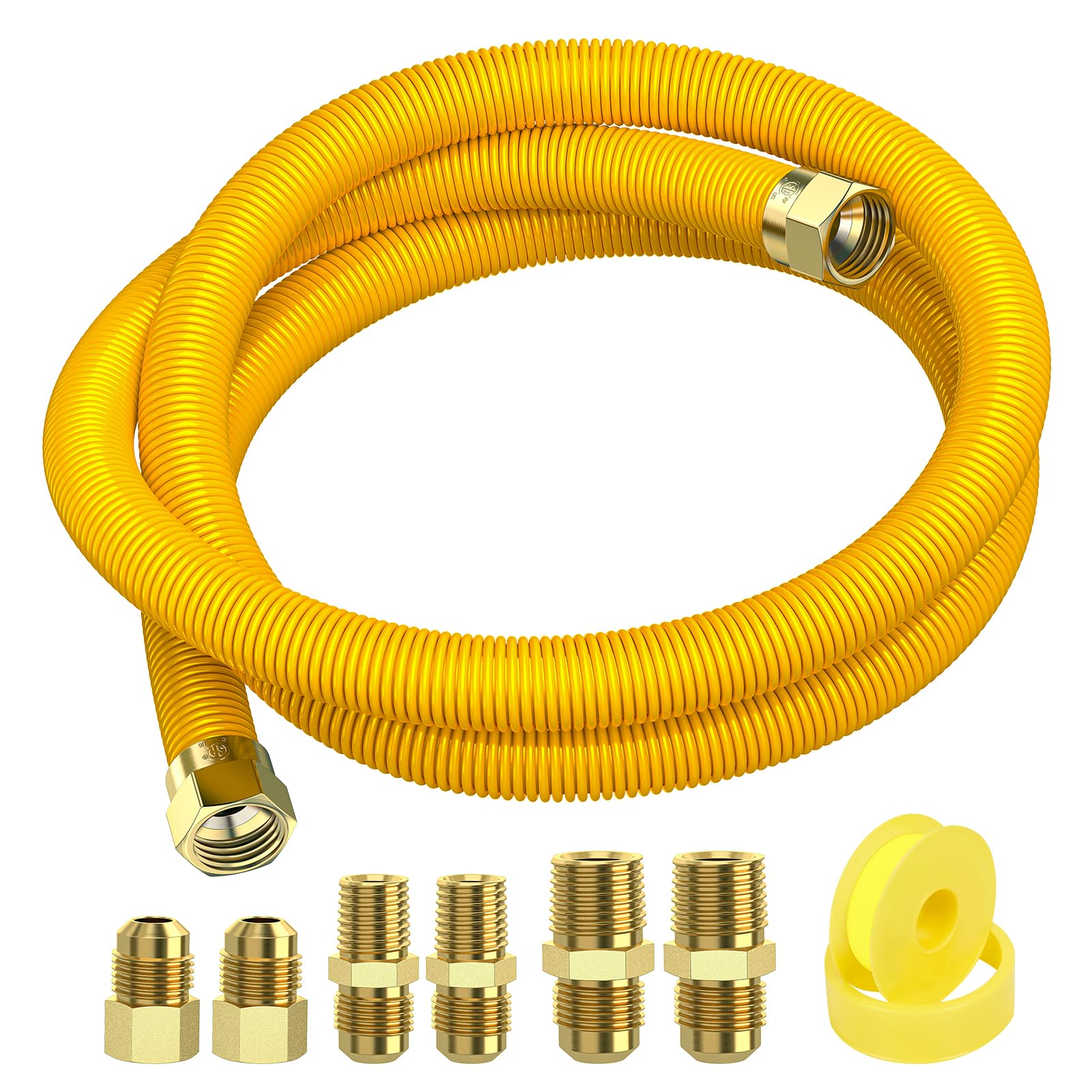 Kit de conector de secadora de gas de 72 pulgadas, manguera de línea de gas para estufa de gas, secadora, calentador de agua, línea de gas de 1/2 pulgada con conectores MIP MIP de 1/2 pulgada FIP 3/4