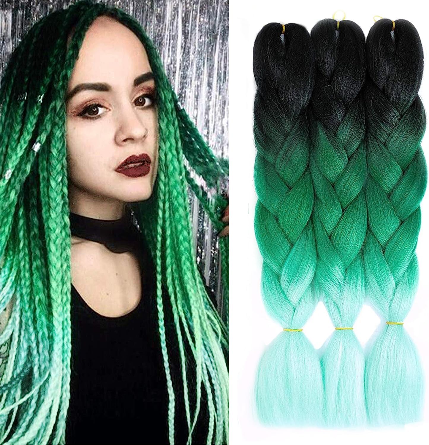 Ombre Braiding Hair Extensions3 Packs 24 Inch Afro Braiding Hair Extensions for Twist Jumbo Box Braiding Synthetic Hair for Women Braiding (Gradient Green/C8)