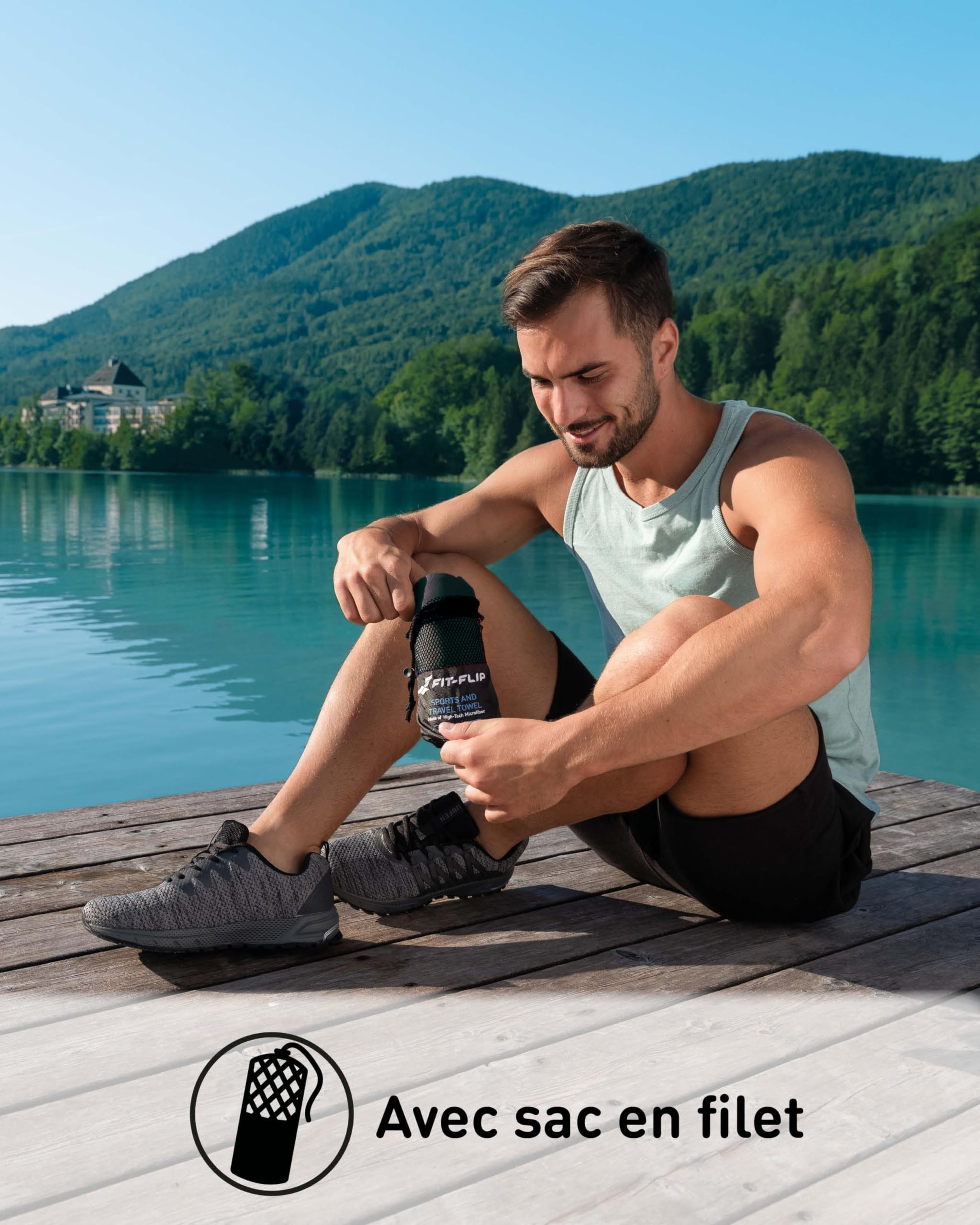 Fit-Flip Serviette Microfibre - pour Le Sport, Musculation et la Piscine - compacte, Ultra-légère et Rapidement sèche - Parfait pour Natation, Plage et Voyage