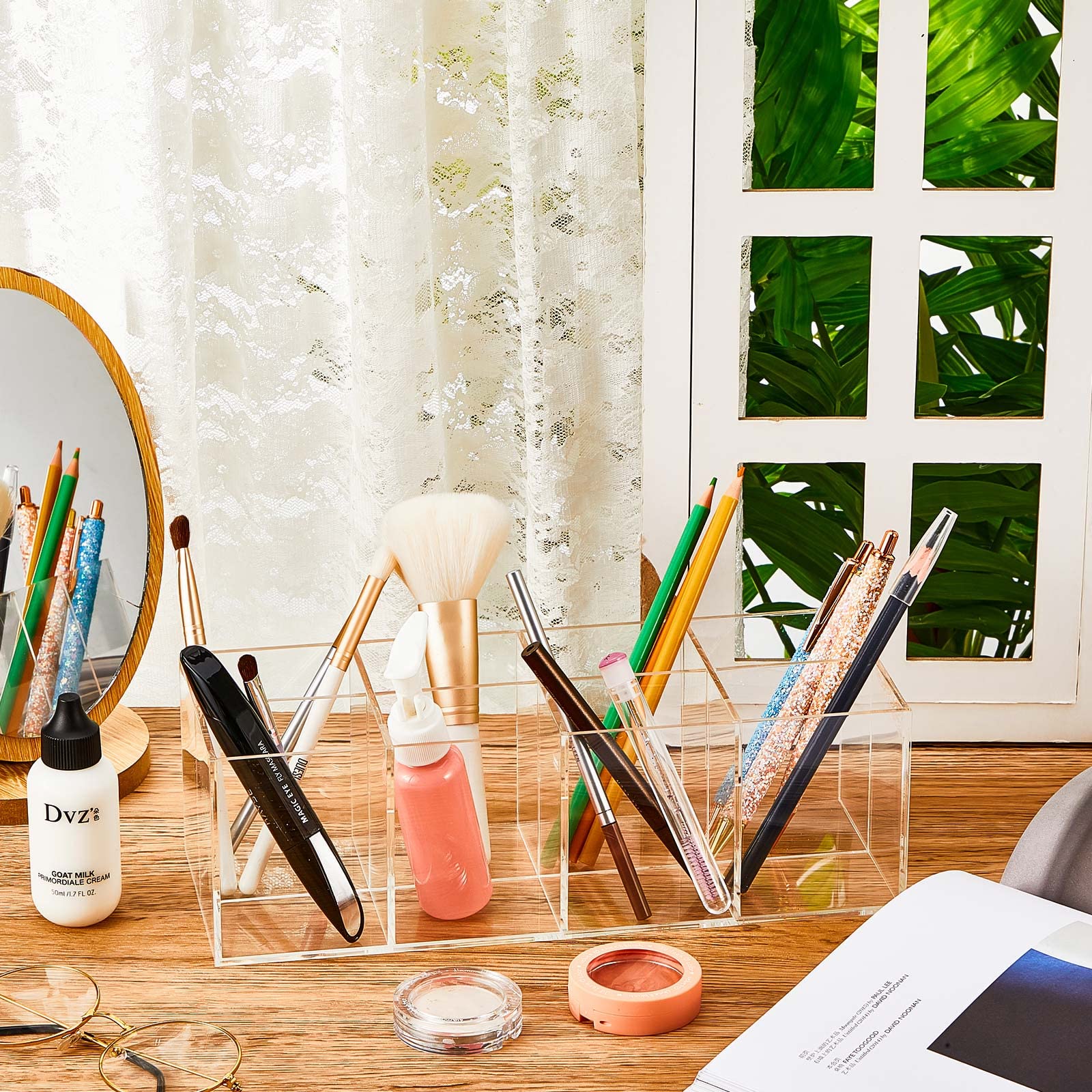 Organizador de plástico transparente para cajones de baño, 8 compartimentos, organizadores de tocador y almacenamiento, cubo cuadrado, organizador de maquillaje acrílico, soporte profundo para brochas