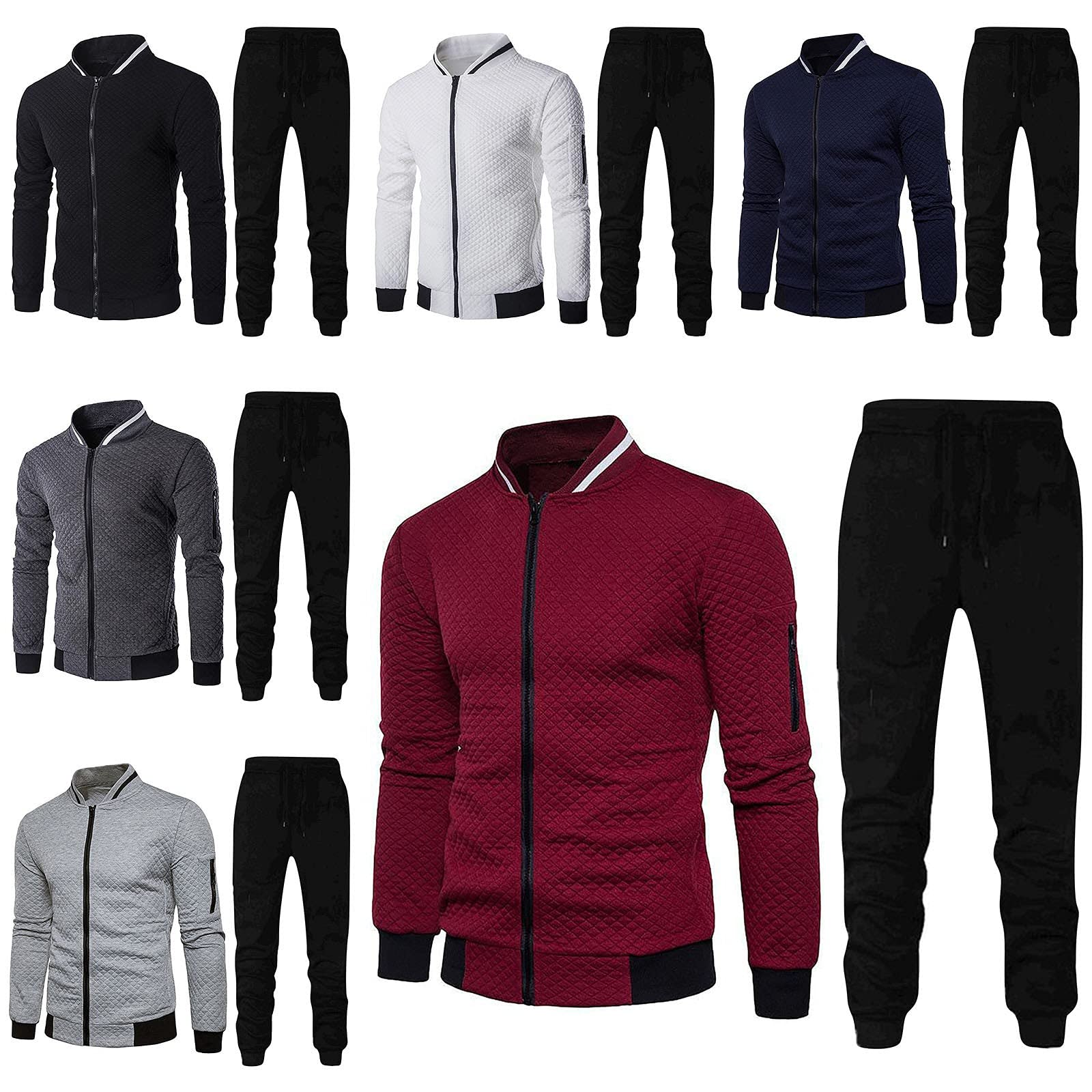 Set da uomo con giacca e pantaloni da jogging con cerniera, set da 2 pezzi