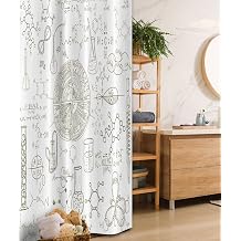 Ambesonne Science Stall Shower Curtain, Science Theme Hand Drawn Style Chemistry Laboratory Illustration, Fabric Bathroom Decor Set with Hooks, 36" W x 72" L, White Umber