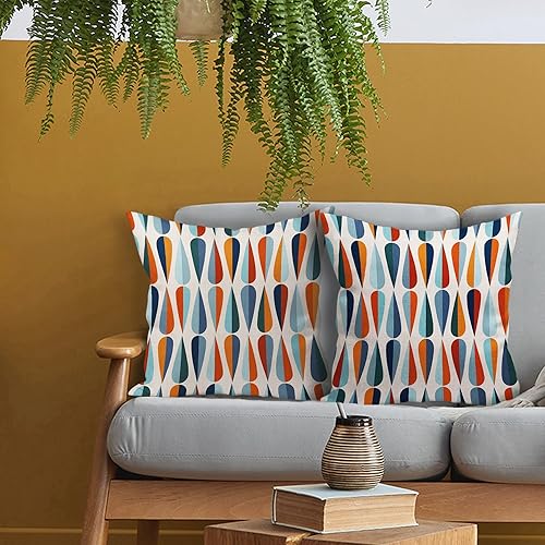 Miniatura 3 de aportt Juego de 2 fundas de almohada de mediados de siglo de 16 x 16 pulgadas, cuadradas, con forma de gota azul y naranja, modernas, retro, algodón