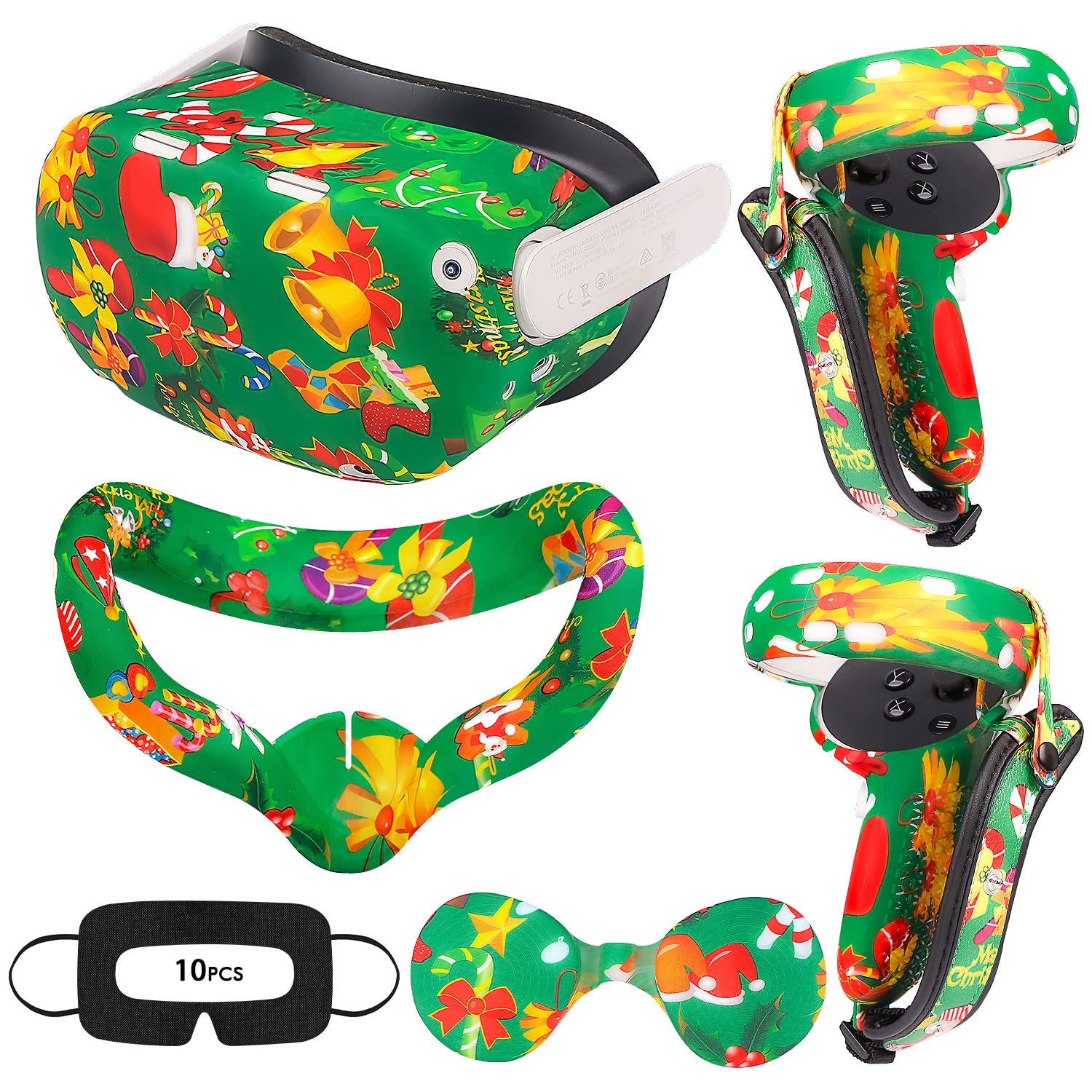 Relohas Accessories for Oculus Quest 2, Touch Controller Grip Leather Cover, Front Face Protector Cover, Silicone Face Cover, Lens Protective Cover Box - Anti-Slip & Scratch