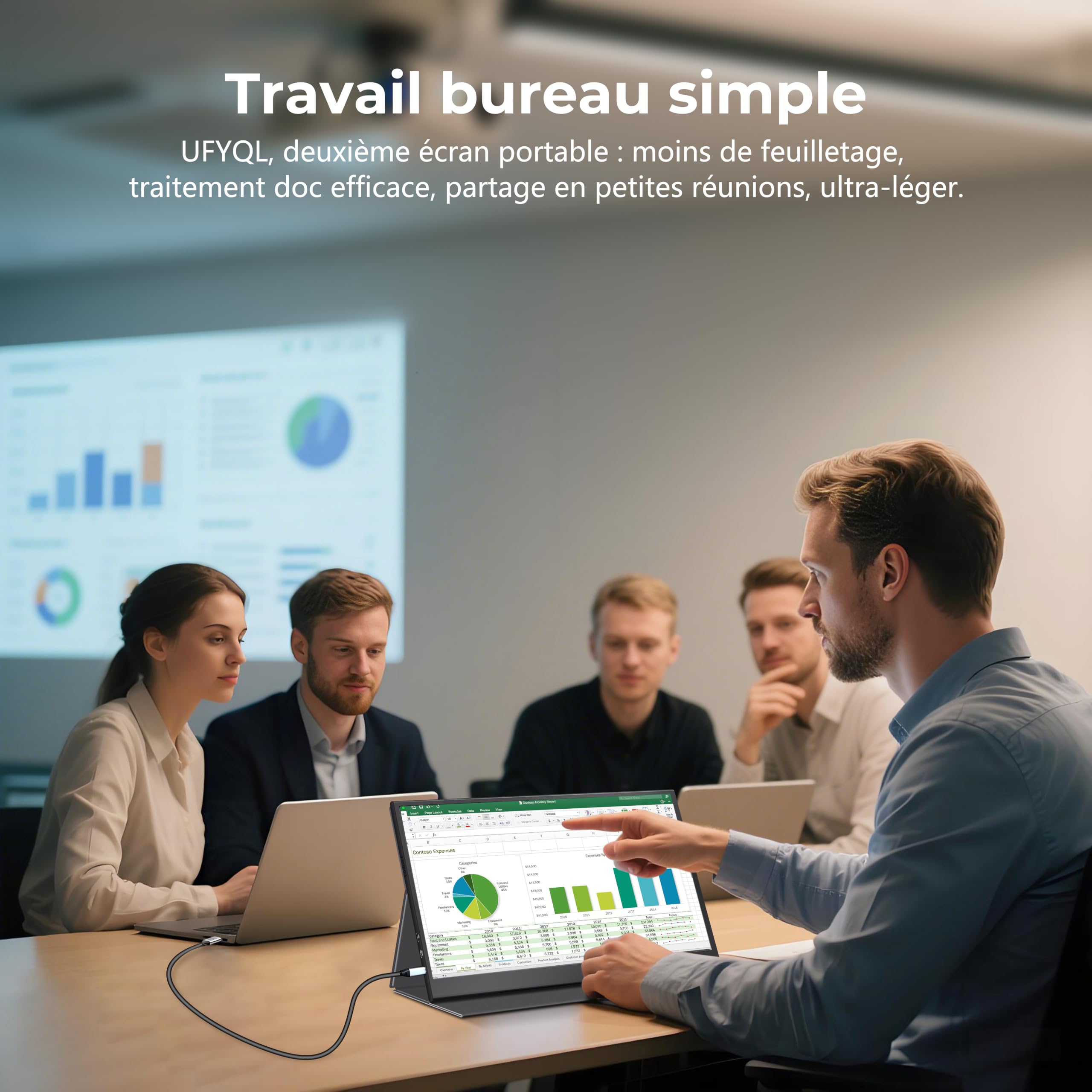 UFYQL 15,6" Écran Portable FHD 1080P 60Hz IPS Mate | Housse intelligente, haut-parleurs, VESA 75×75 mm, HDR, écran d’extension pour PC / Mac / portable / Xbox / PS / Switch