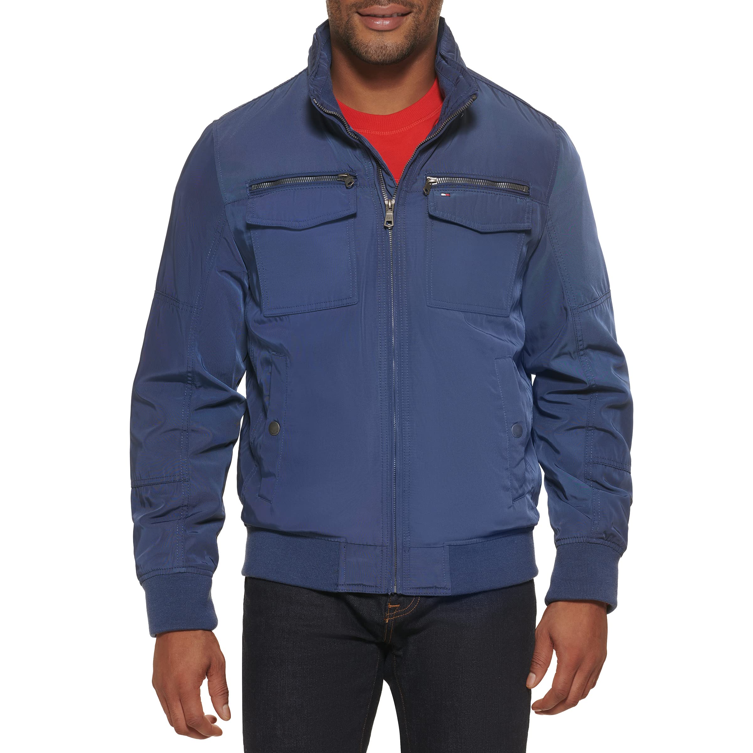 Tommy Hilfiger Men's Navy Unfilled Water Resistant Performance Bomber Jacket (Standard And Big & Tall), Large