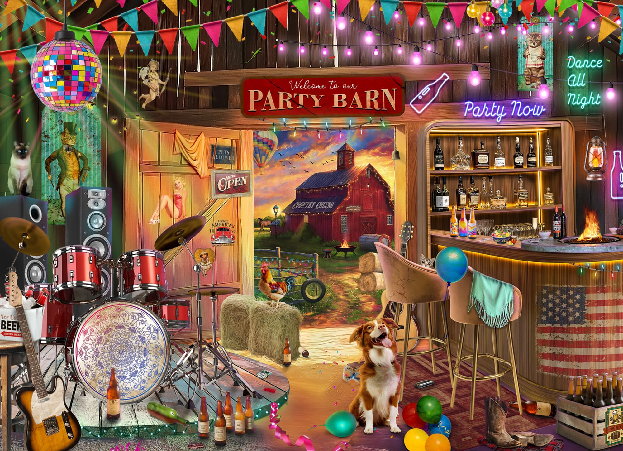 Party Barn Jigsaw Puzzle 1000 Piece by Vermont Christmas Company, Puzzles for Adults & Families