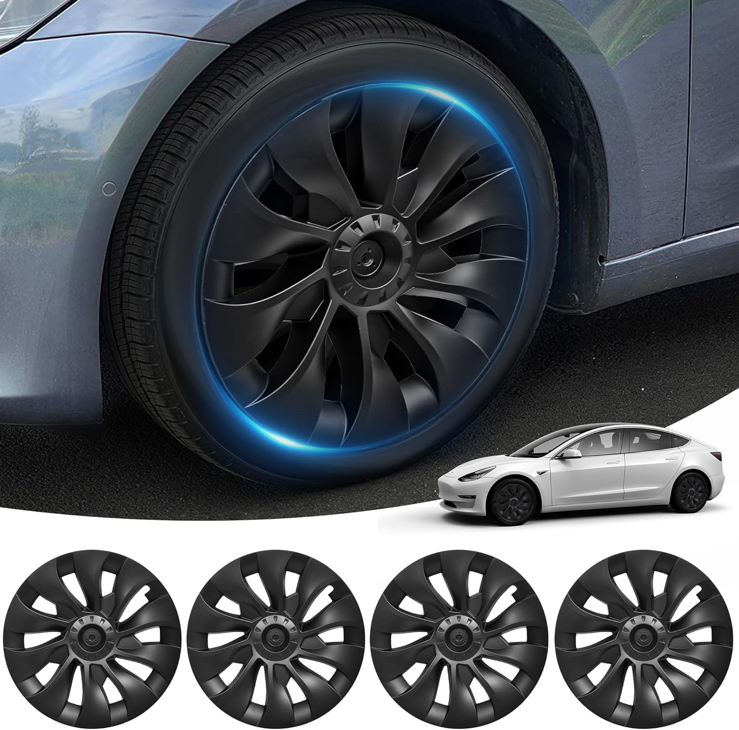 OEDRO Tesla Model 3 Wheel Cover Hubcaps, 18 Inch ABS Rim
